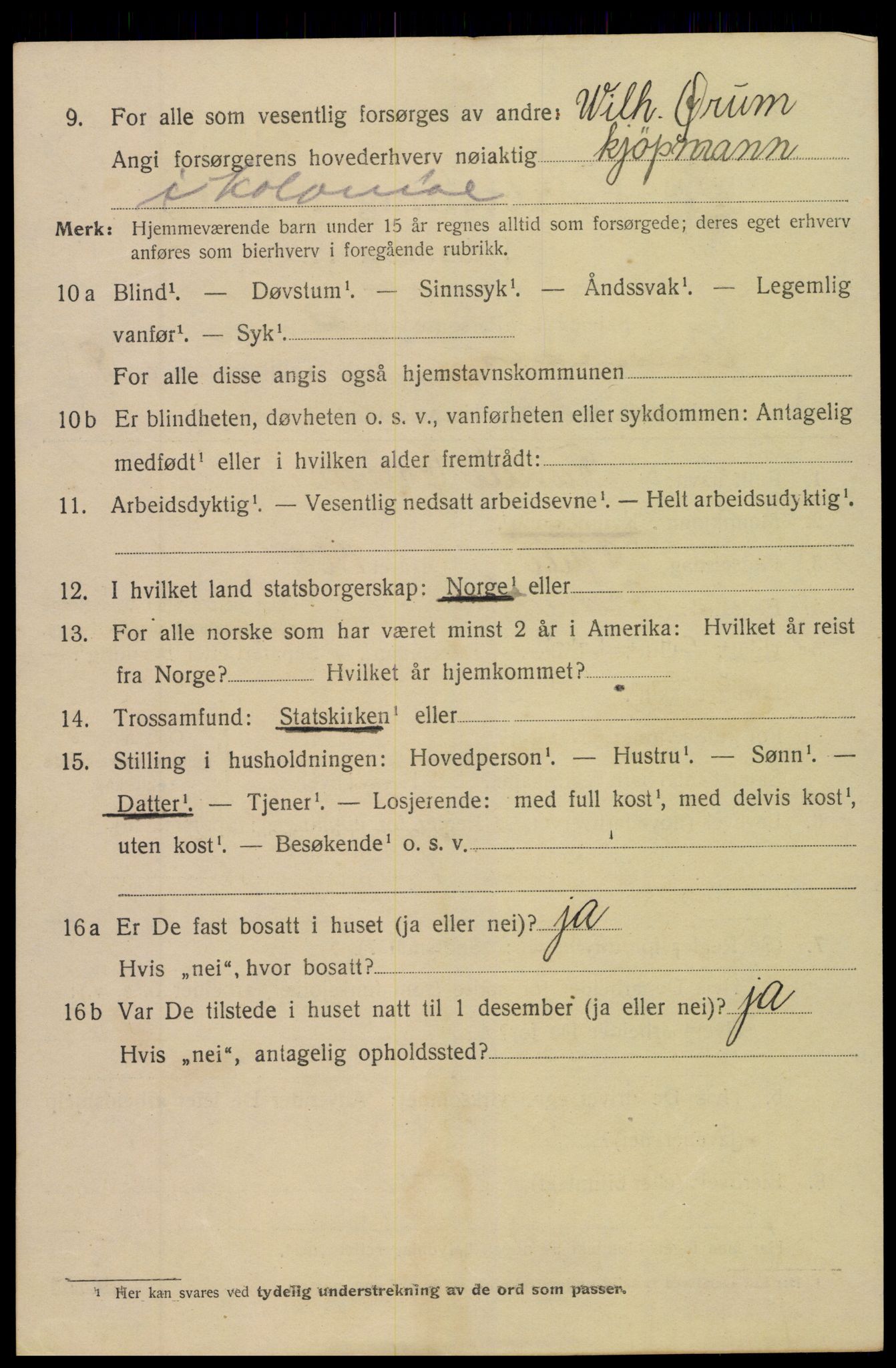 SAK, 1920 census for Arendal, 1920, p. 16091