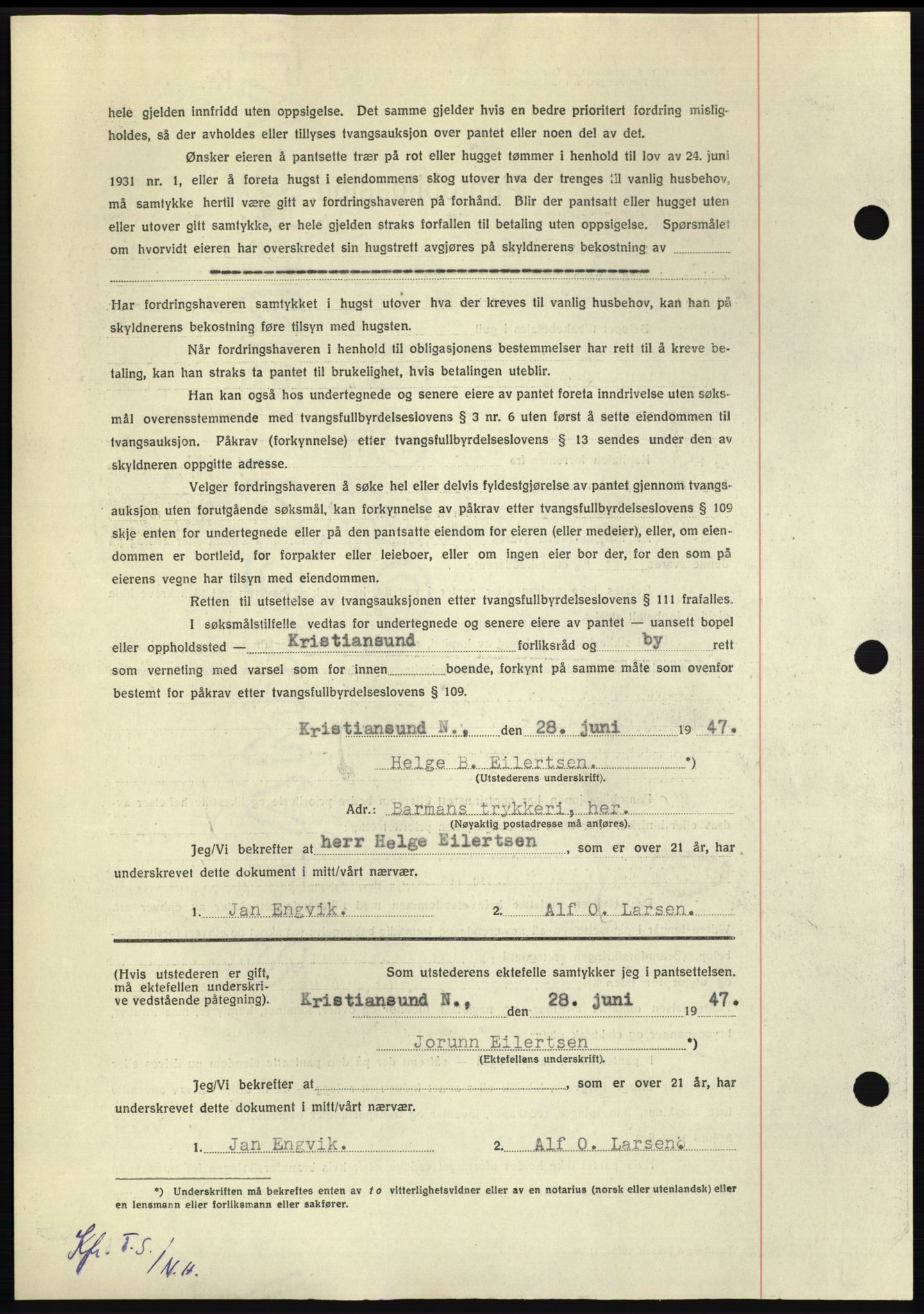 Nordmøre sorenskriveri, AV/SAT-A-4132/1/2/2Ca: Mortgage book no. B96, 1947-1947, Diary no: : 1449/1947