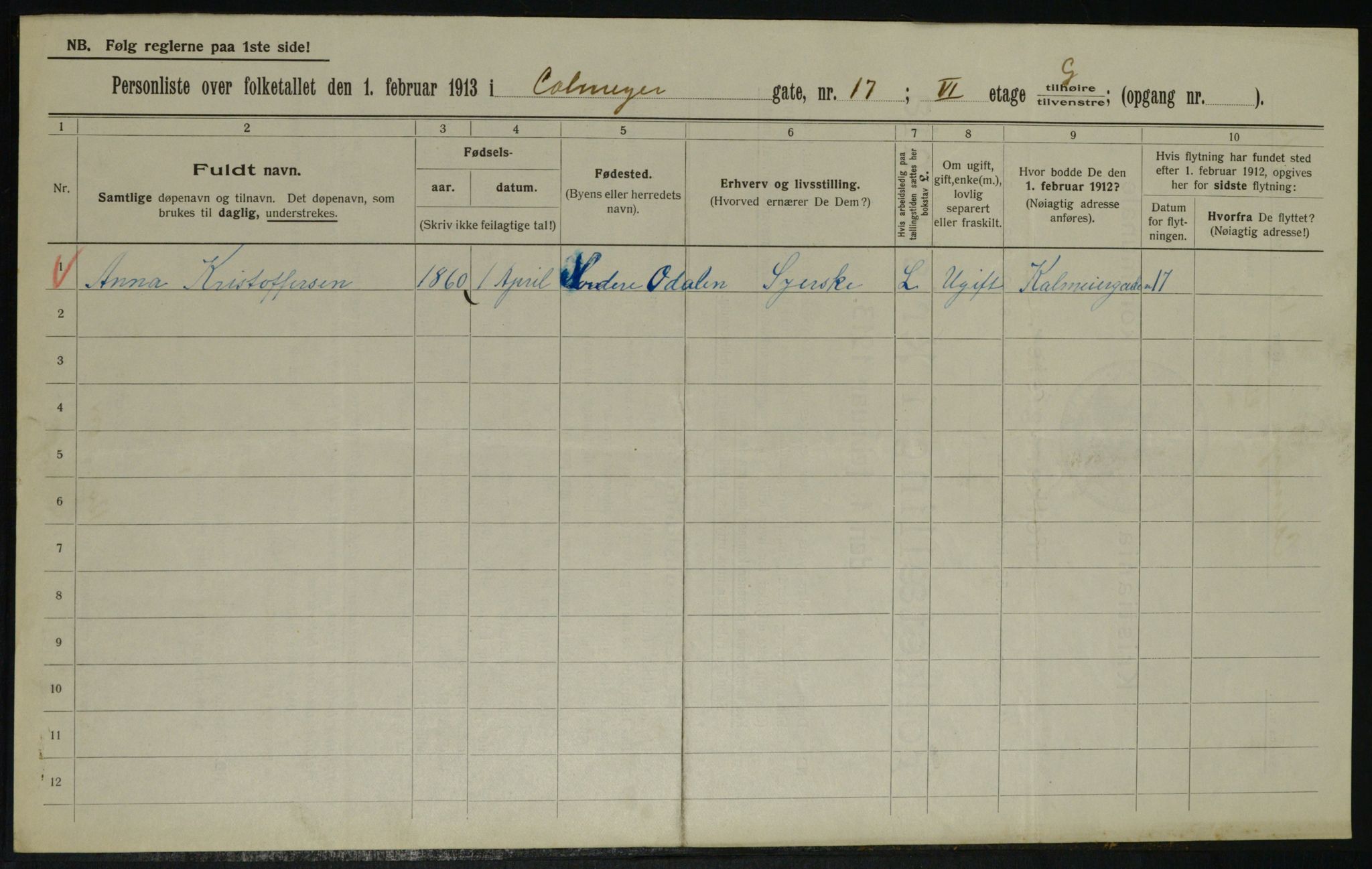 OBA, Municipal Census 1913 for Kristiania, 1913, p. 11575