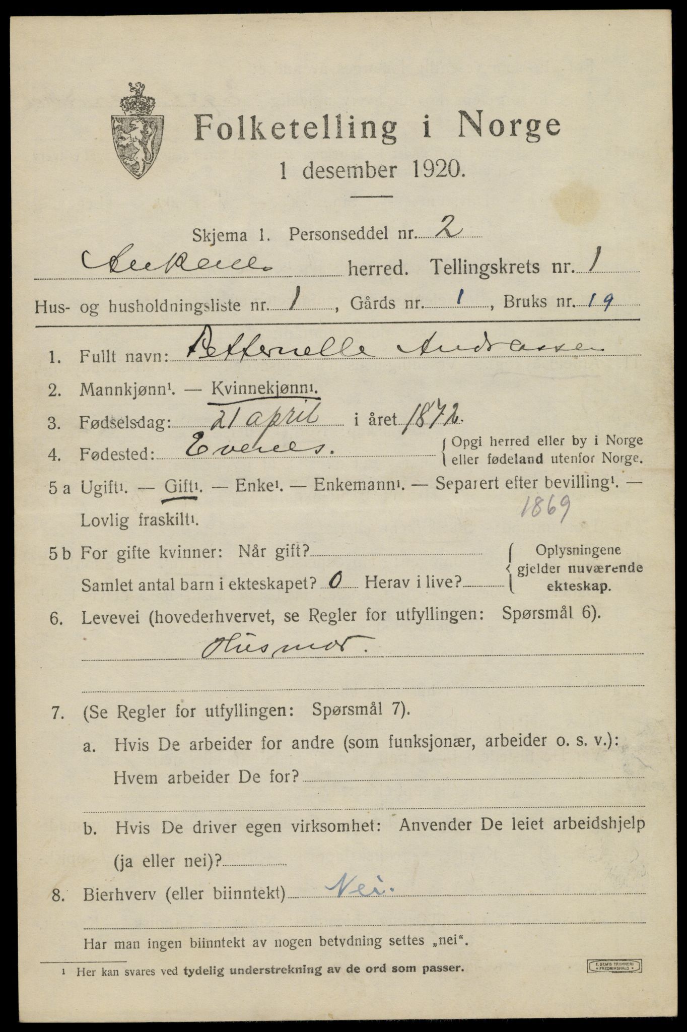 SAT, 1920 census for Ankenes, 1920, p. 1211