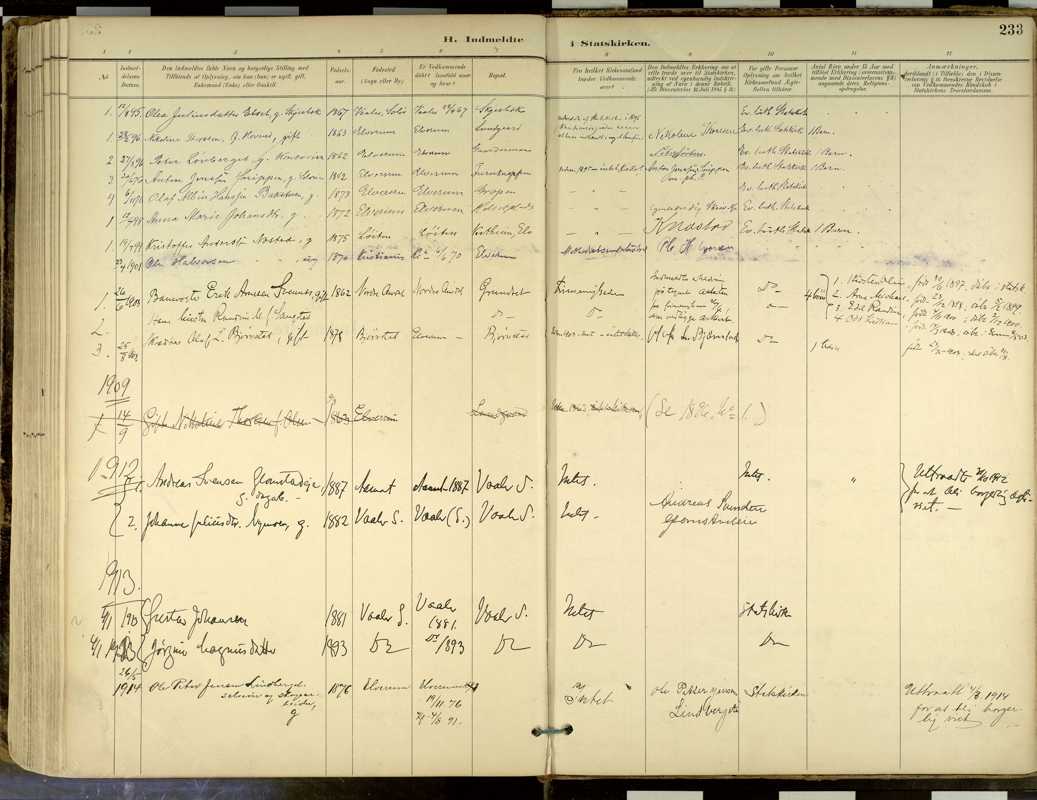 Elverum prestekontor, SAH/PREST-044/H/Ha/Haa/L0018: Parish register (official) no. 18, 1894-1914, p. 233