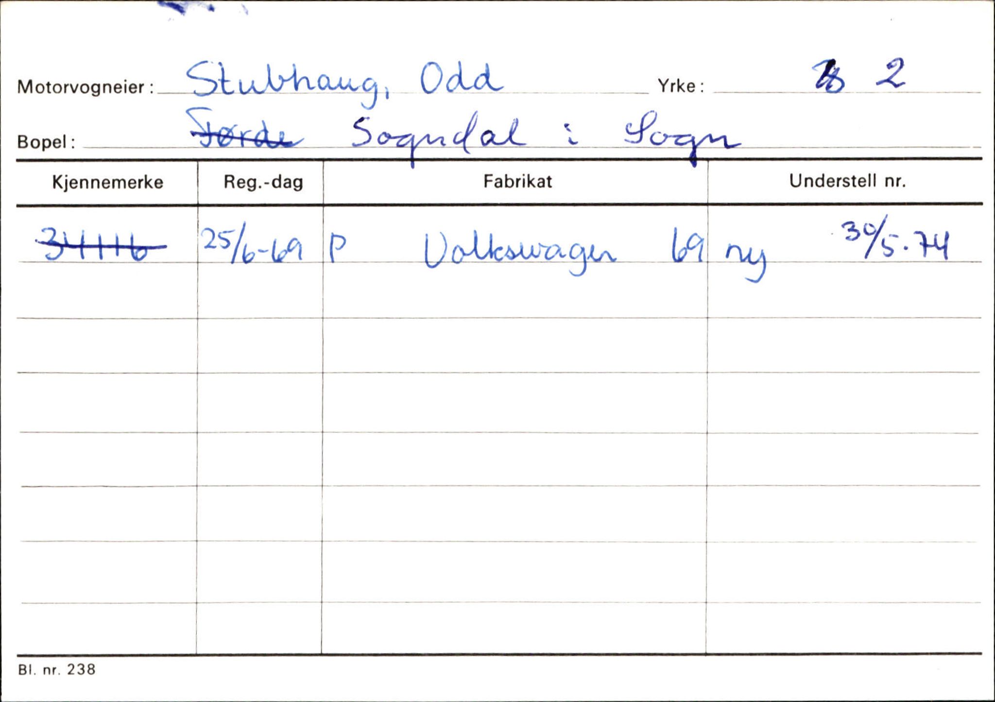 Statens vegvesen, Sogn og Fjordane vegkontor, SAB/A-5301/4/F/L0124: Eigarregister Sogndal A-U, 1945-1975, p. 2495