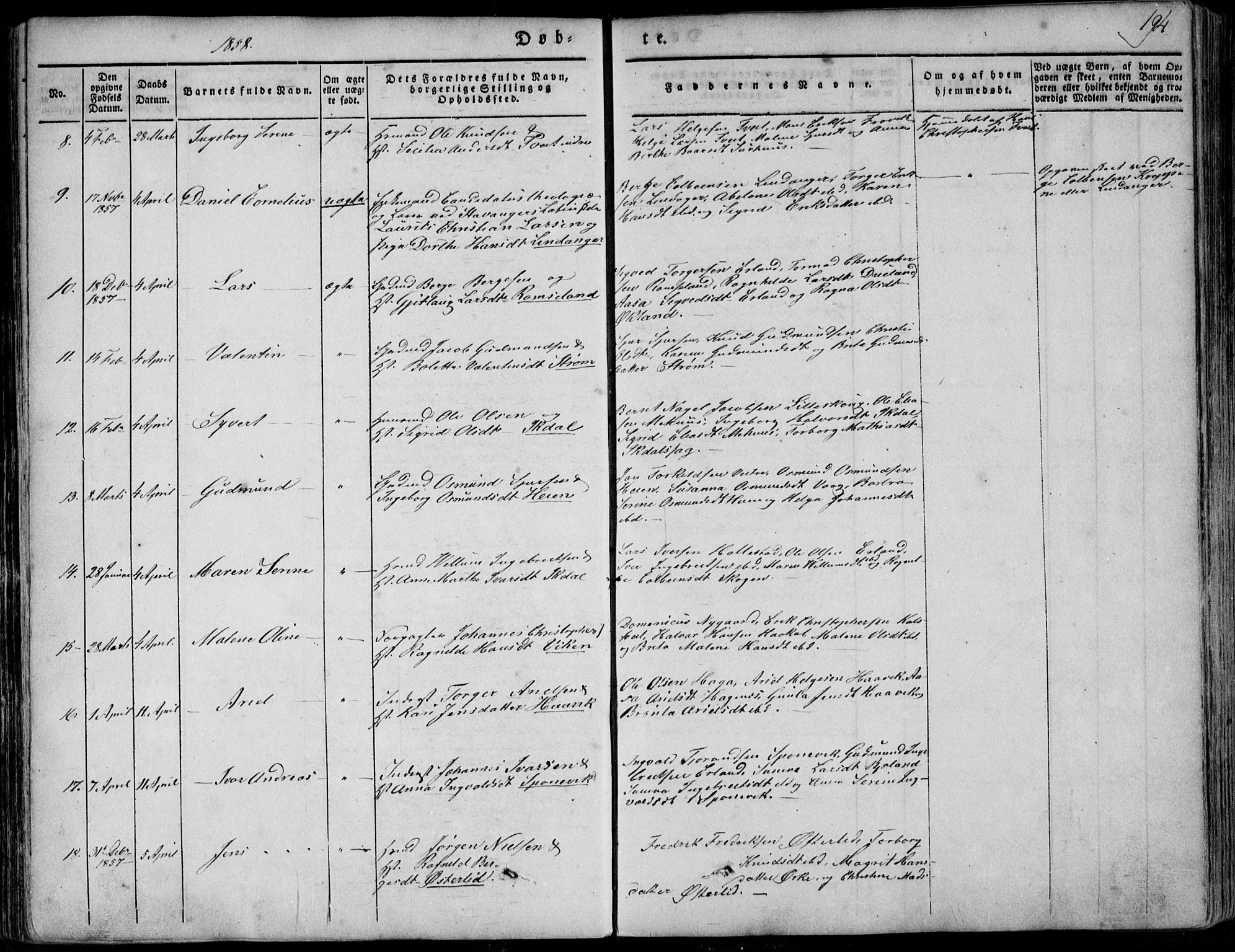 Skjold sokneprestkontor, AV/SAST-A-101847/H/Ha/Haa/L0006: Parish register (official) no. A 6.1, 1835-1858, p. 194