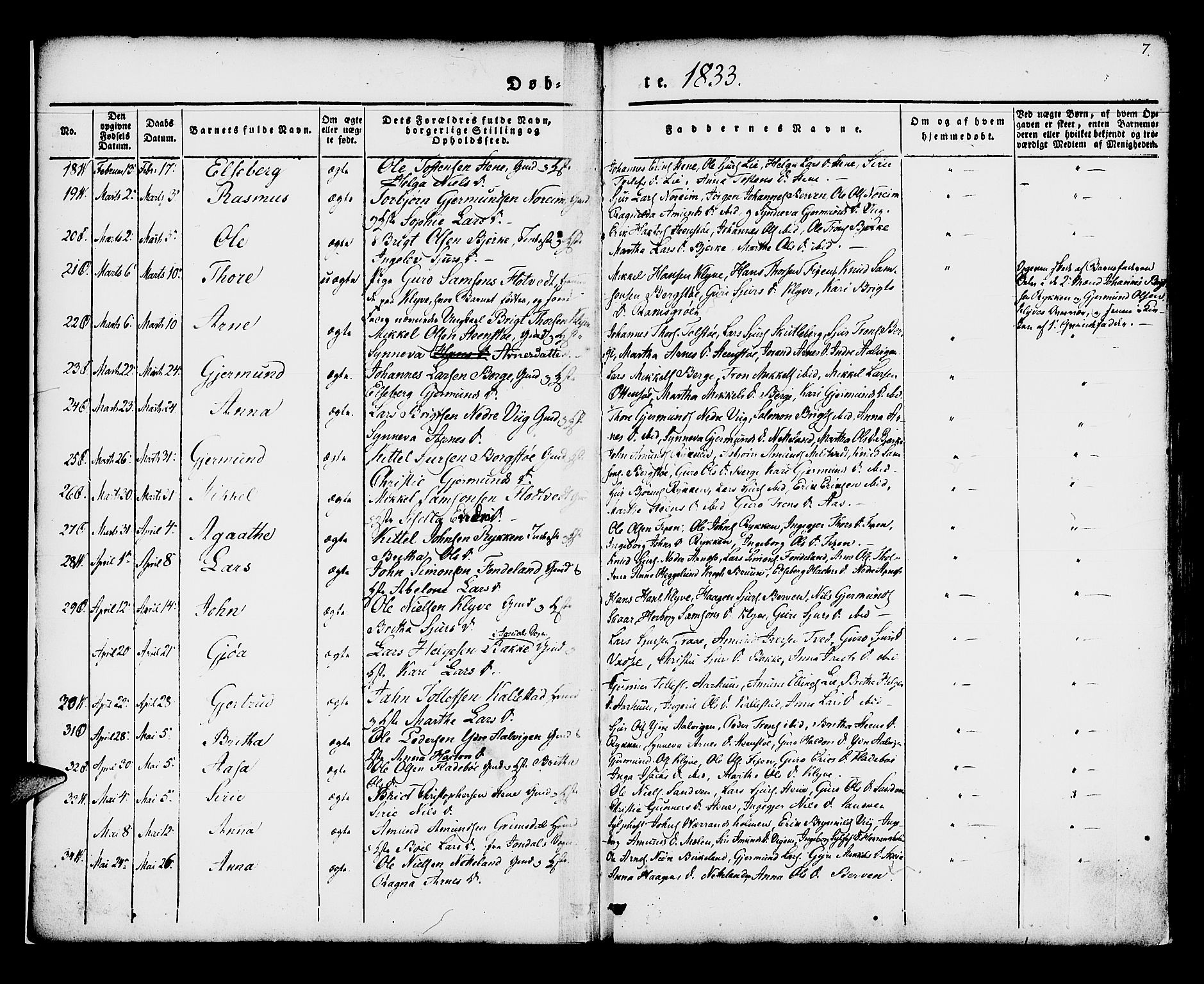 Kvam sokneprestembete, SAB/A-76201/H/Haa: Parish register (official) no. A 7, 1832-1843, p. 7
