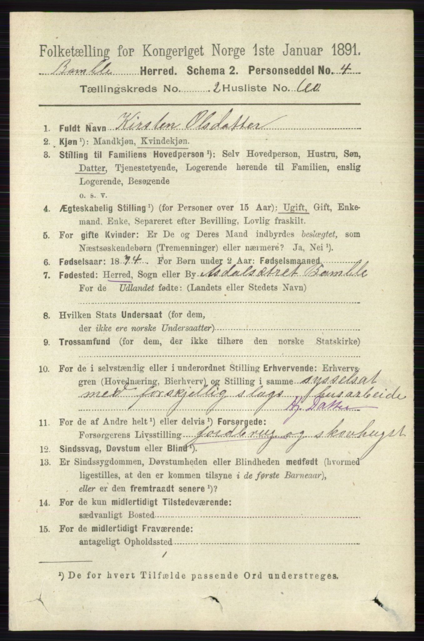 RA, 1891 census for 0814 Bamble, 1891, p. 1352