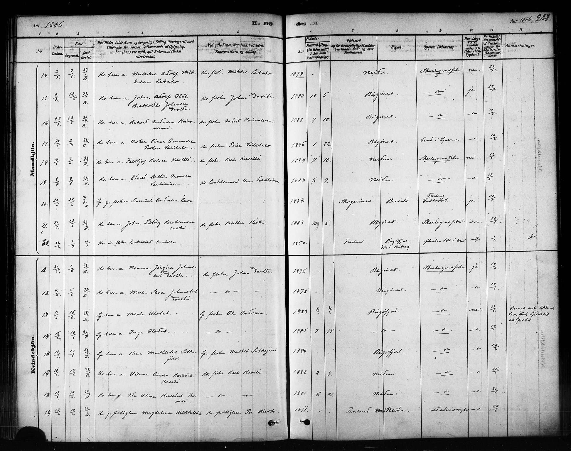 Sør-Varanger sokneprestkontor, SATØ/S-1331/H/Ha/L0003kirke: Parish register (official) no. 3, 1878-1891, p. 228