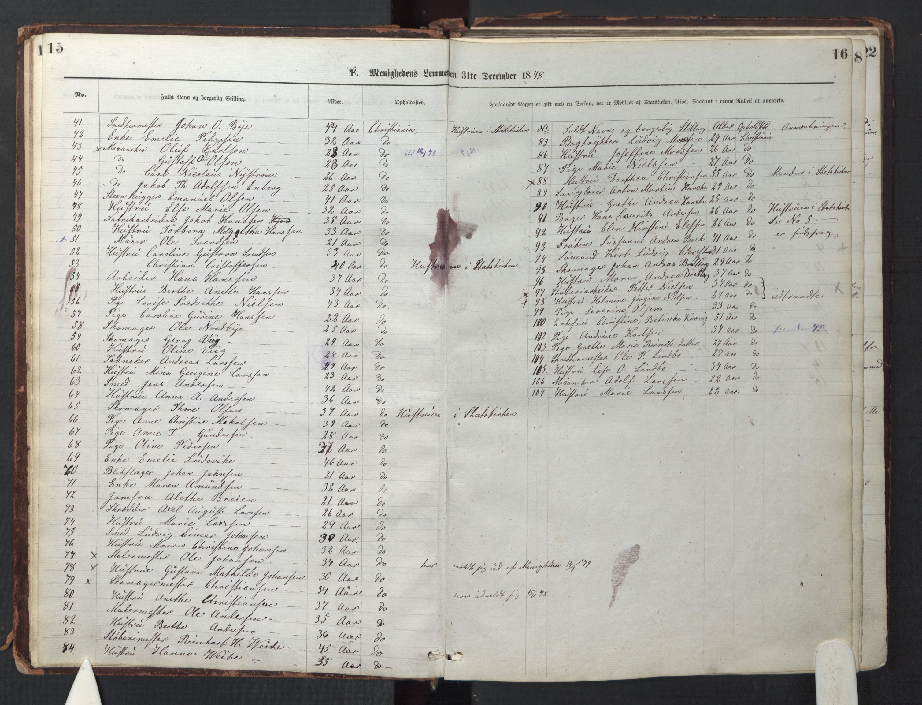Den evangelisk-lutherske frikirke østre menighet, Oslo, AV/SAO-PAO-0245/F/L0001: Dissenter register no. 1, 1878-1892, p. 15-16