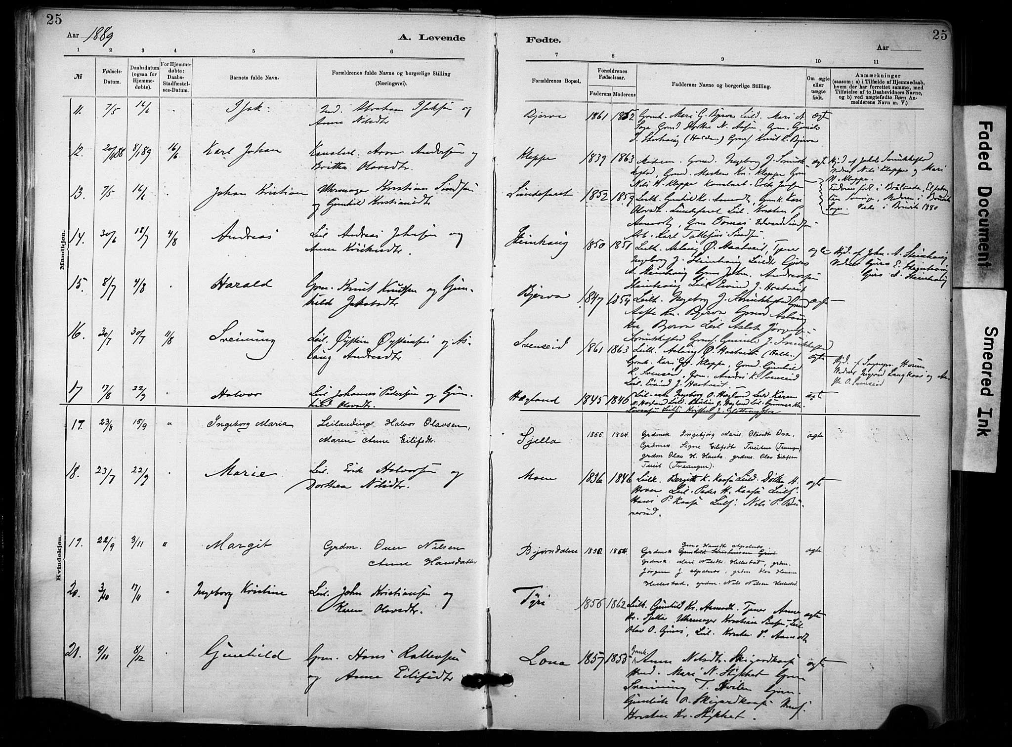 Lunde kirkebøker, AV/SAKO-A-282/F/Fa/L0002: Parish register (official) no. I 2, 1884-1892, p. 25