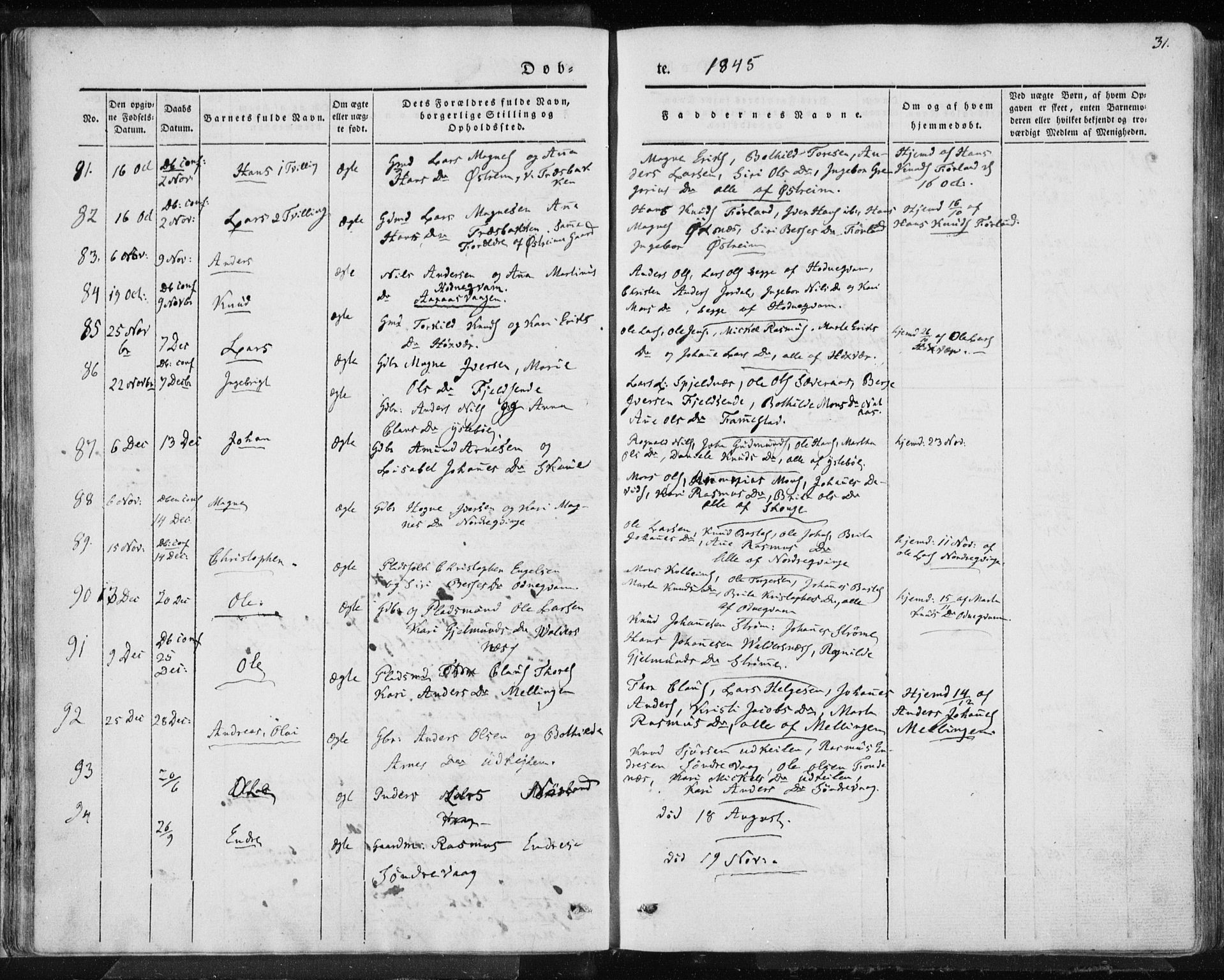 Lindås Sokneprestembete, AV/SAB-A-76701/H/Haa/Haaa/L0010: Parish register (official) no. A 10, 1842-1862, p. 31