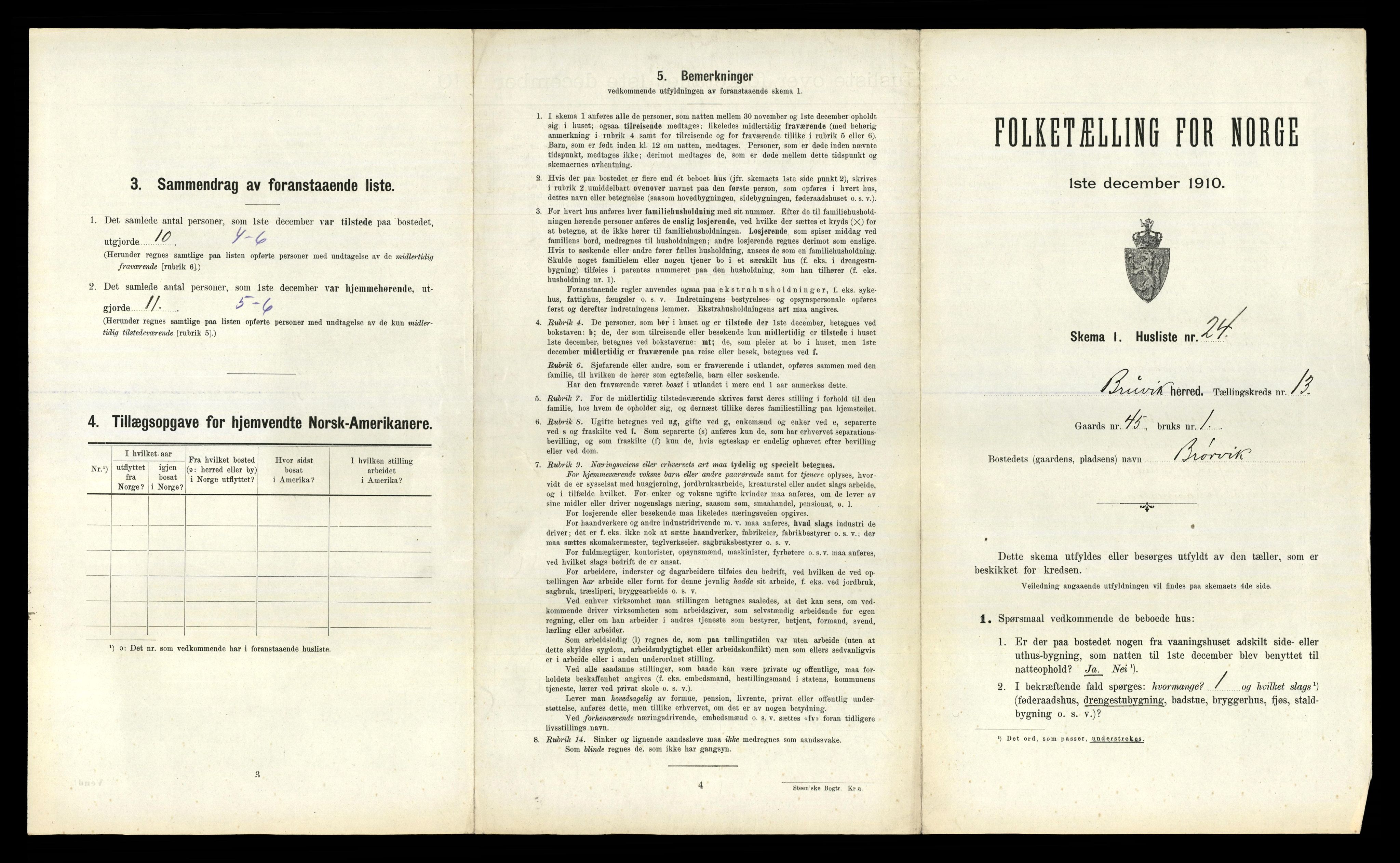 RA, 1910 census for Bruvik, 1910, p. 888