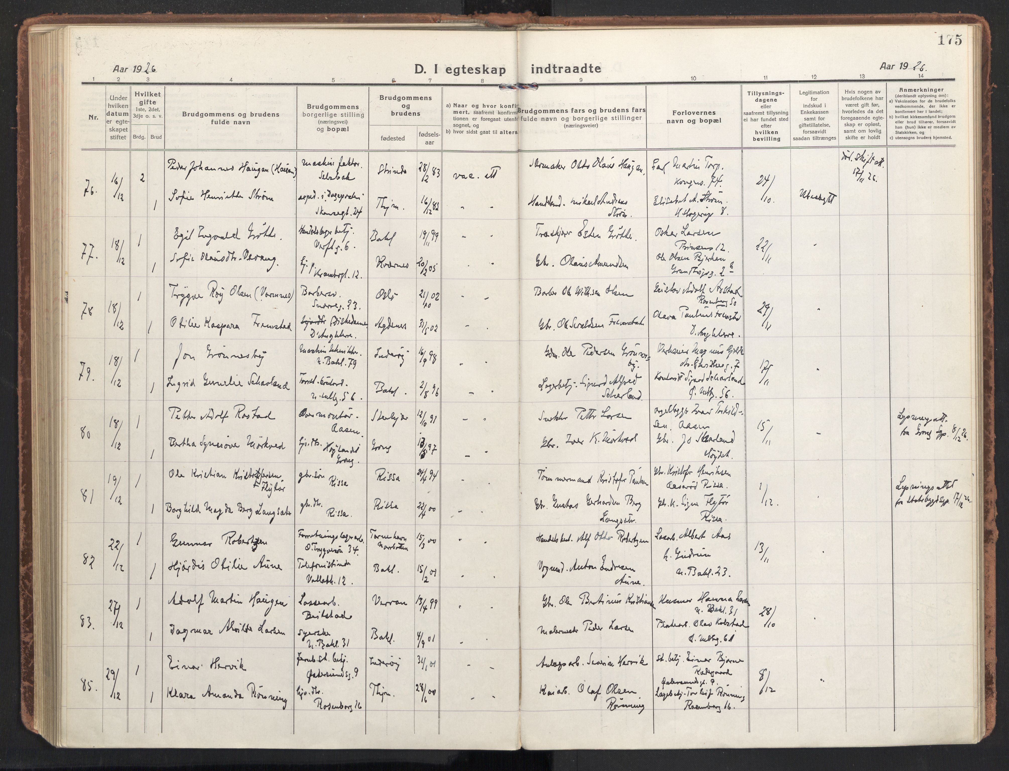 Ministerialprotokoller, klokkerbøker og fødselsregistre - Sør-Trøndelag, AV/SAT-A-1456/604/L0206: Parish register (official) no. 604A26, 1917-1931, p. 175