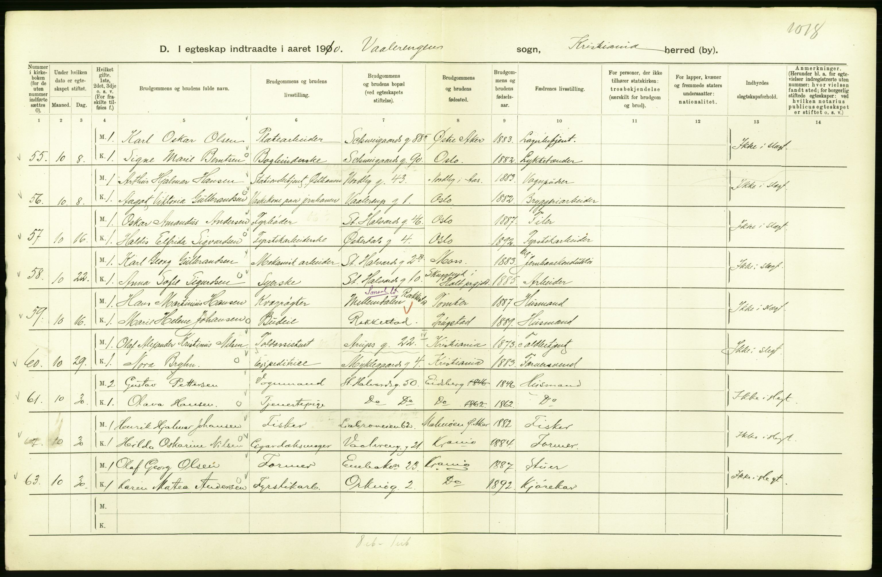 Statistisk sentralbyrå, Sosiodemografiske emner, Befolkning, AV/RA-S-2228/D/Df/Dfa/Dfah/L0009: Kristiania: Gifte og dødfødte., 1910, p. 48