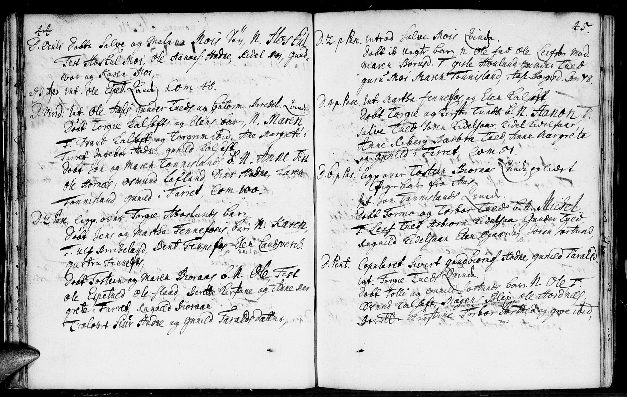 Evje sokneprestkontor, AV/SAK-1111-0008/F/Fa/Fab/L0001: Parish register (official) no. A 1, 1704-1764, p. 44-45