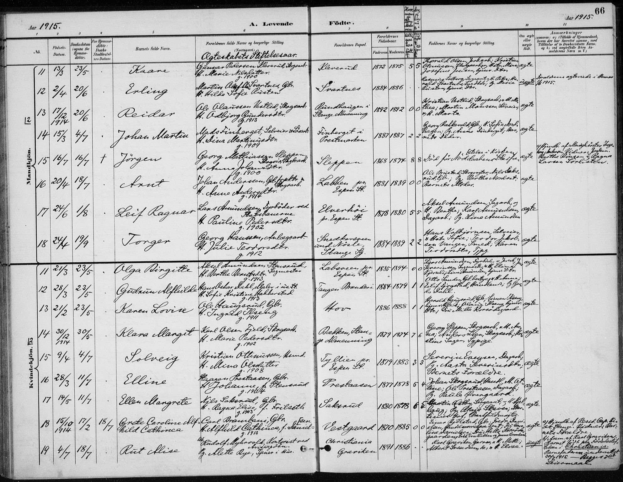 Stange prestekontor, AV/SAH-PREST-002/K/L0023: Parish register (official) no. 23, 1897-1920, p. 66