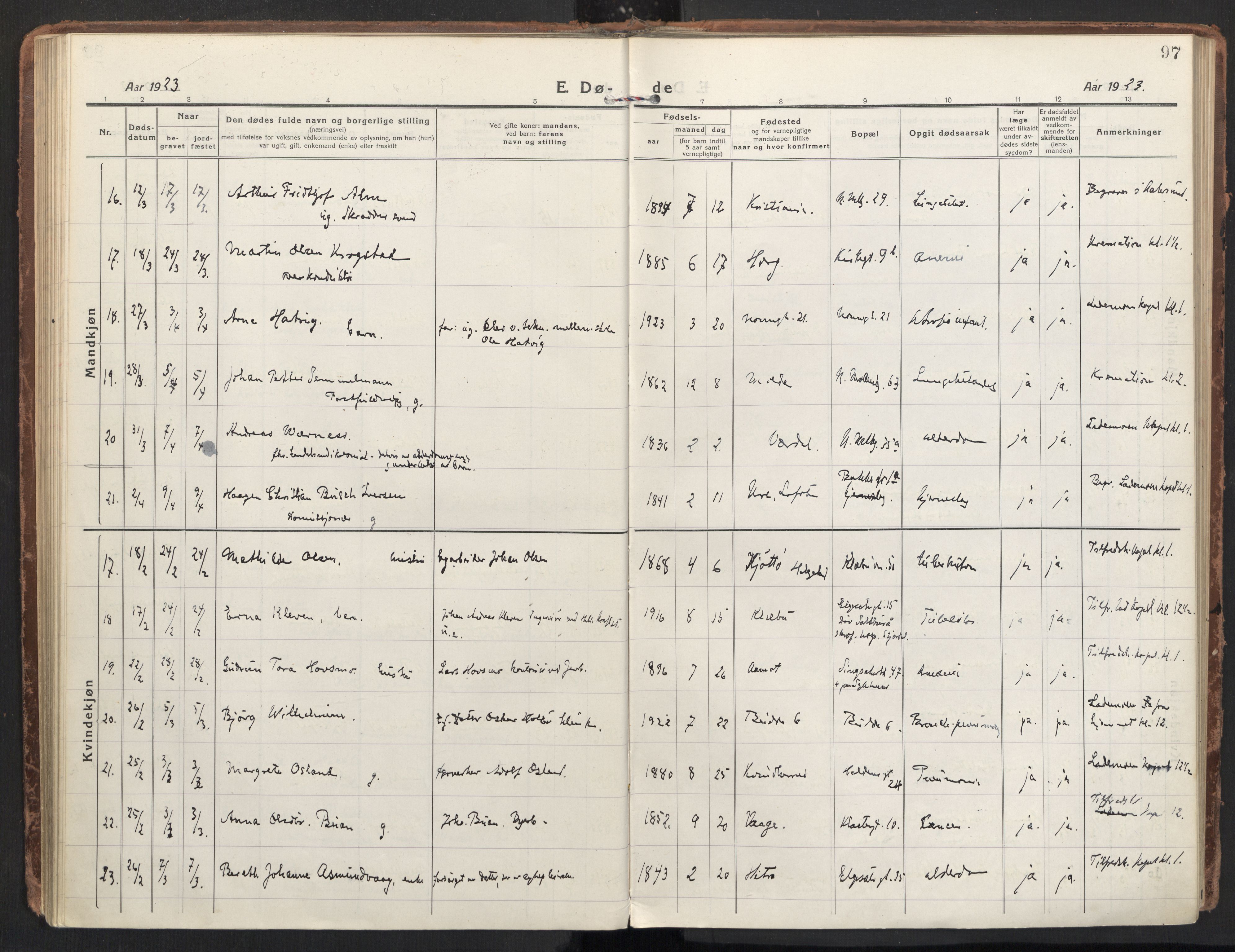 Ministerialprotokoller, klokkerbøker og fødselsregistre - Sør-Trøndelag, SAT/A-1456/604/L0207: Parish register (official) no. 604A27, 1917-1933, p. 97