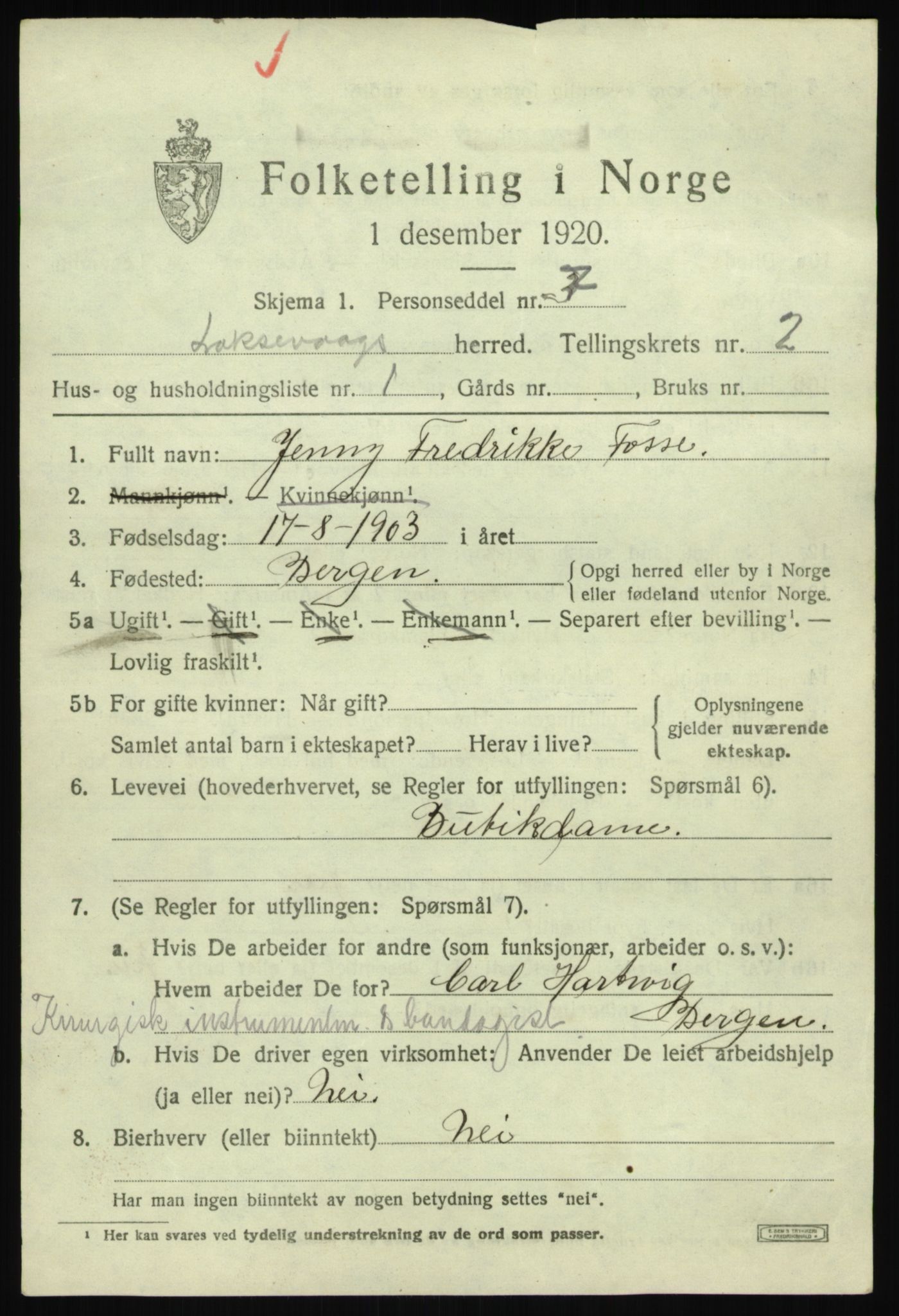 SAB, 1920 census for Laksevåg, 1920, p. 5750