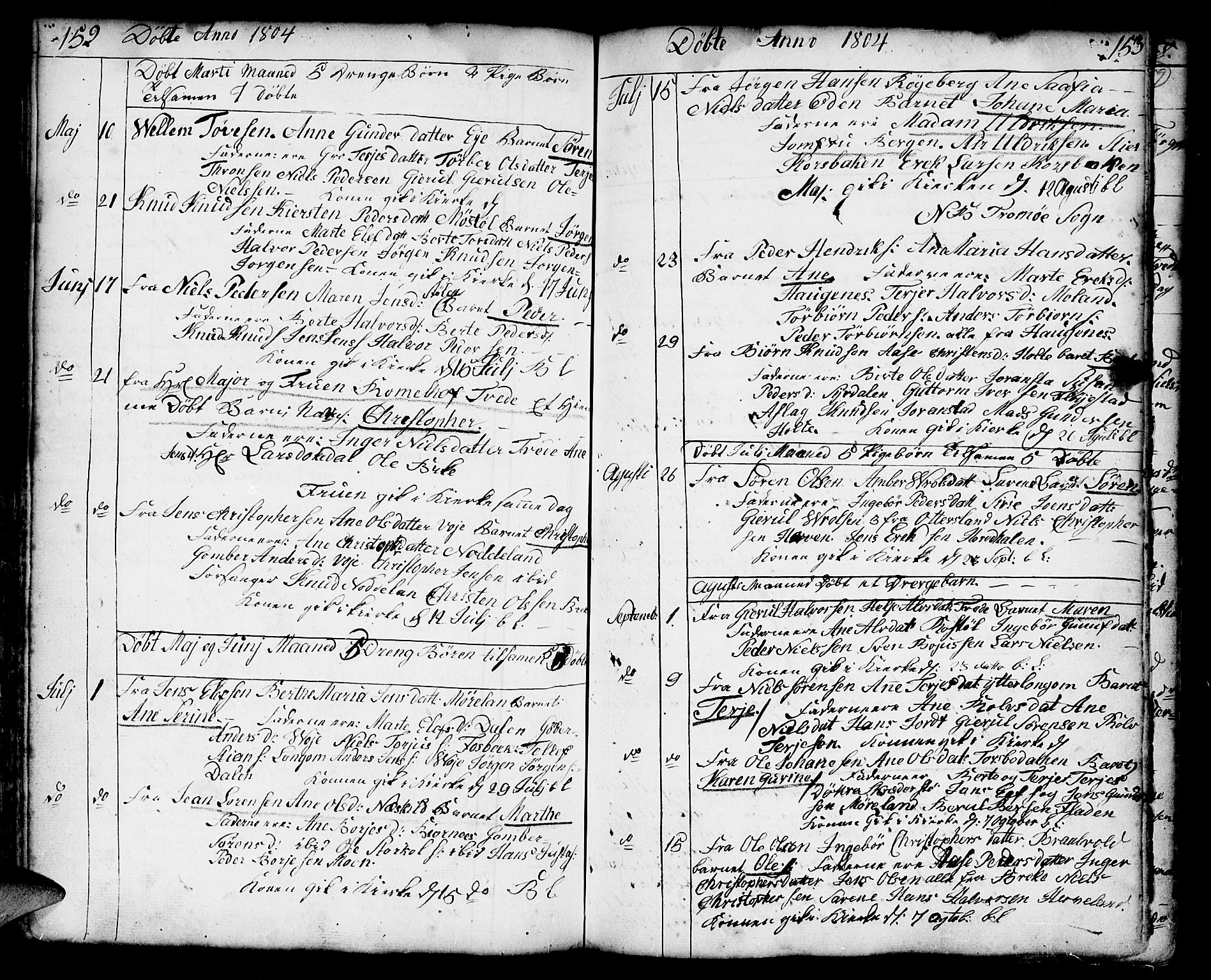 Austre Moland sokneprestkontor, SAK/1111-0001/F/Fa/Faa/L0002: Parish register (official) no. A 2, 1747-1808, p. 152-153