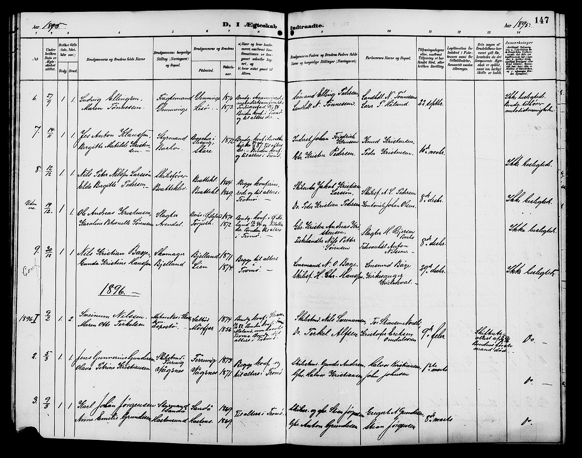 Tromøy sokneprestkontor, AV/SAK-1111-0041/F/Fb/L0006: Parish register (copy) no. B 6, 1892-1907, p. 147