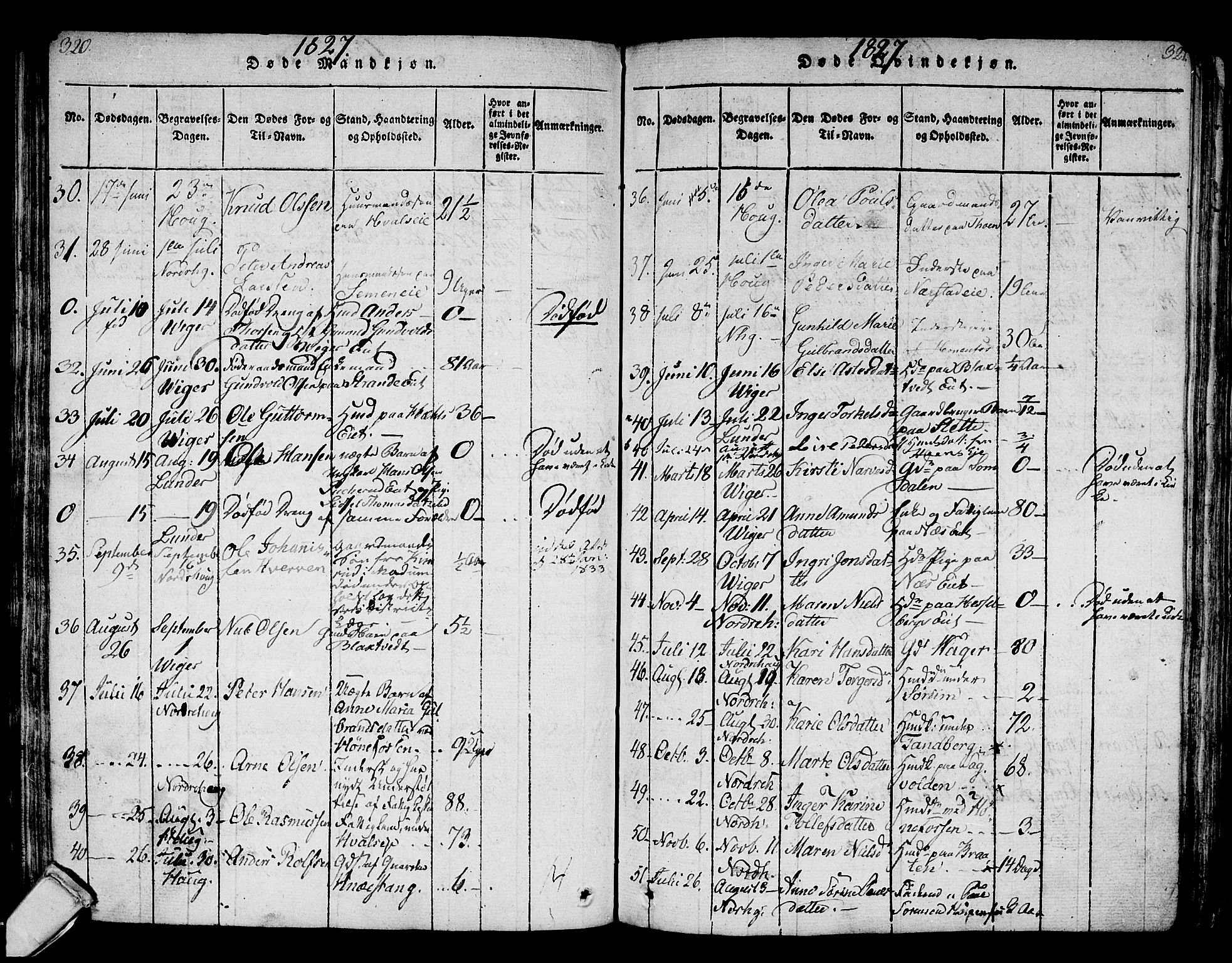 Norderhov kirkebøker, AV/SAKO-A-237/F/Fa/L0008: Parish register (official) no. 8, 1814-1833, p. 320-321