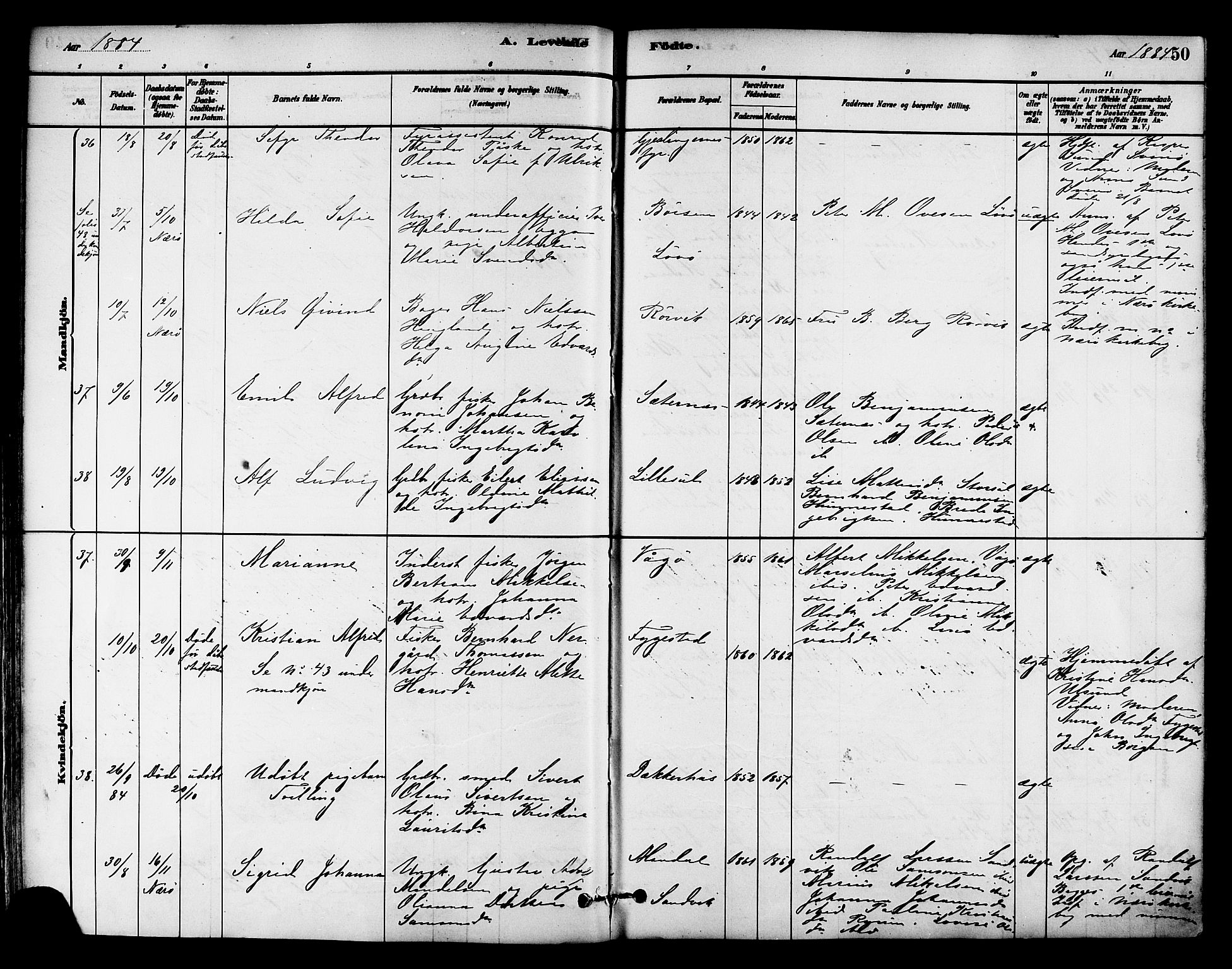 Ministerialprotokoller, klokkerbøker og fødselsregistre - Nord-Trøndelag, AV/SAT-A-1458/786/L0686: Parish register (official) no. 786A02, 1880-1887, p. 50
