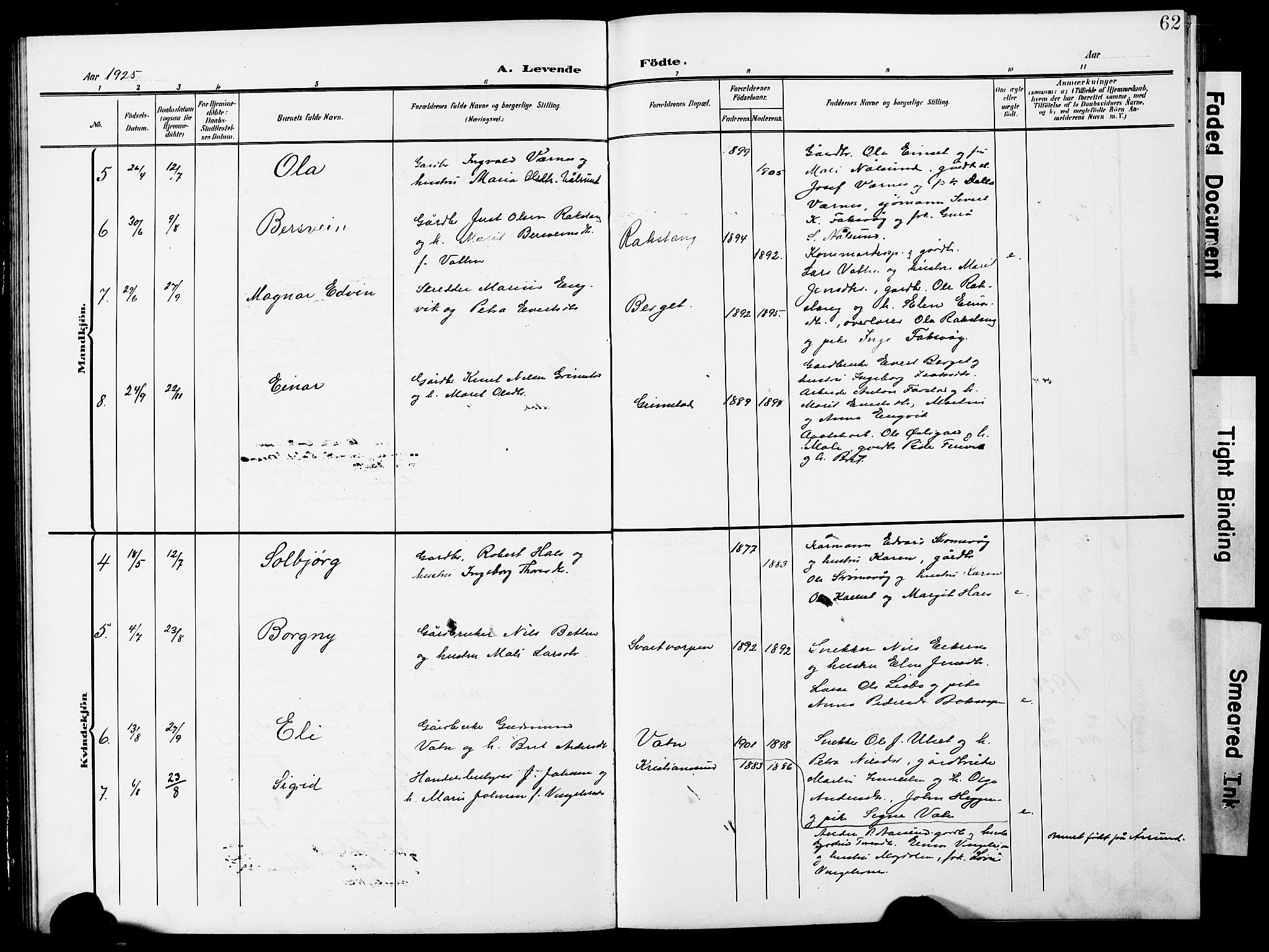 Ministerialprotokoller, klokkerbøker og fødselsregistre - Møre og Romsdal, AV/SAT-A-1454/587/L1001: Parish register (copy) no. 587C01, 1906-1927, p. 62