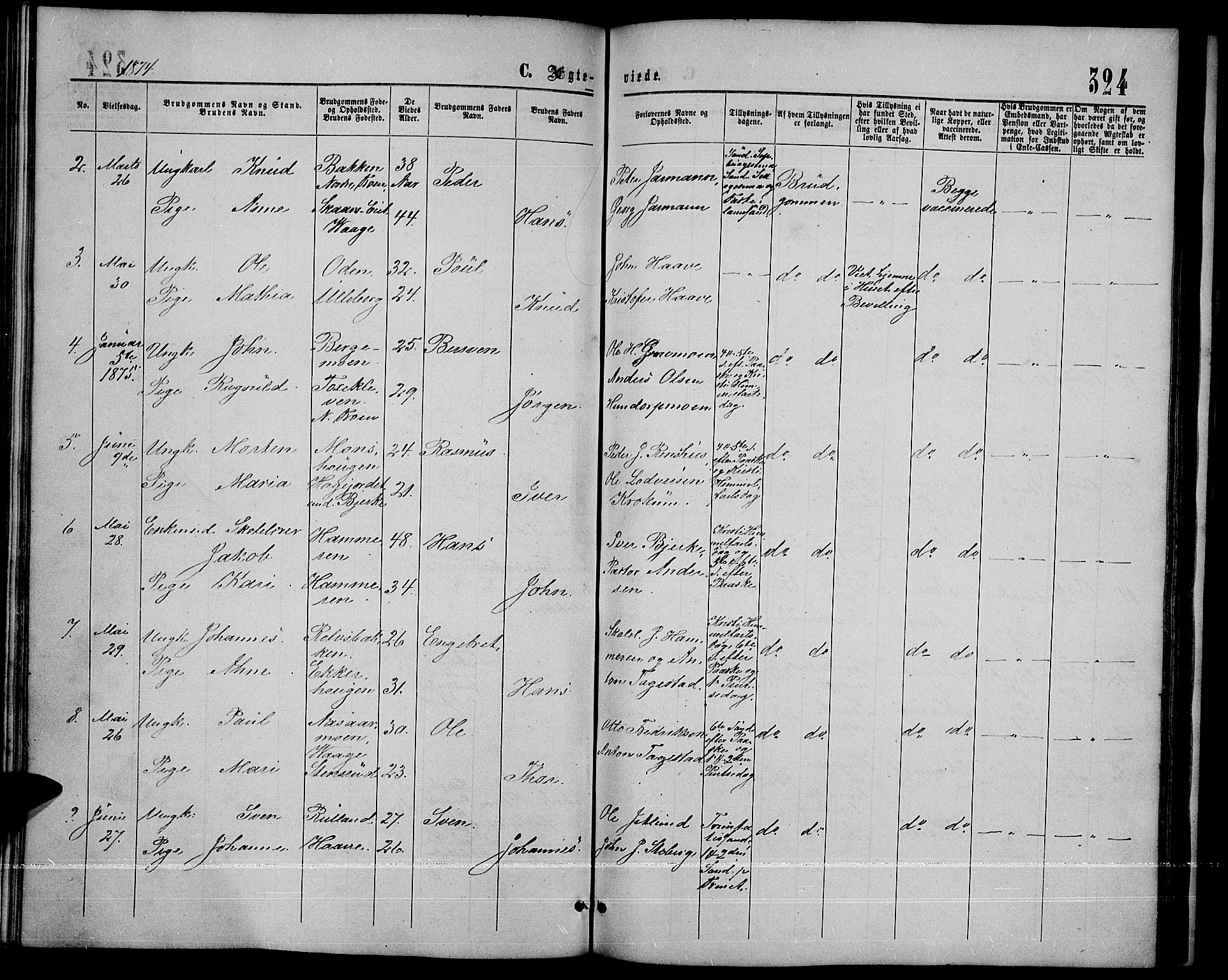 Sør-Fron prestekontor, SAH/PREST-010/H/Ha/Hab/L0002: Parish register (copy) no. 2, 1864-1883, p. 324