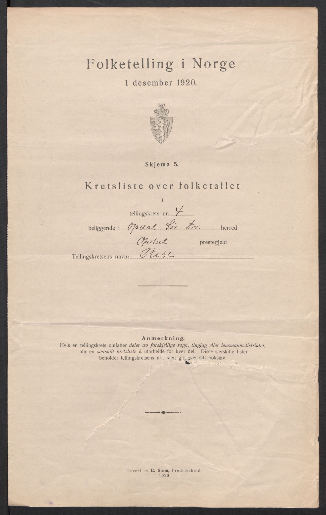 SAT, 1920 census for Oppdal, 1920, p. 15