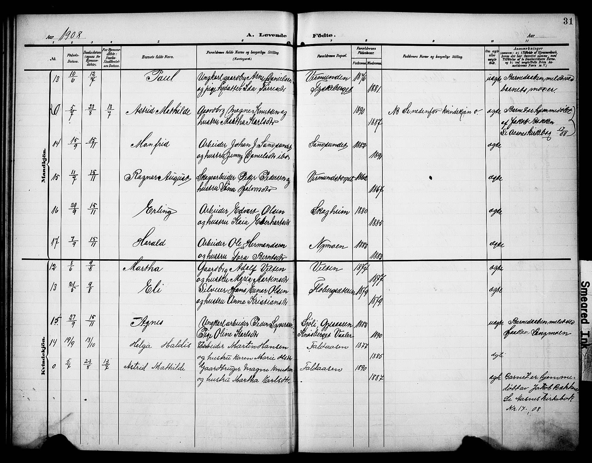 Åsnes prestekontor, AV/SAH-PREST-042/H/Ha/Hab/L0006: Parish register (copy) no. 6, 1903-1929, p. 31