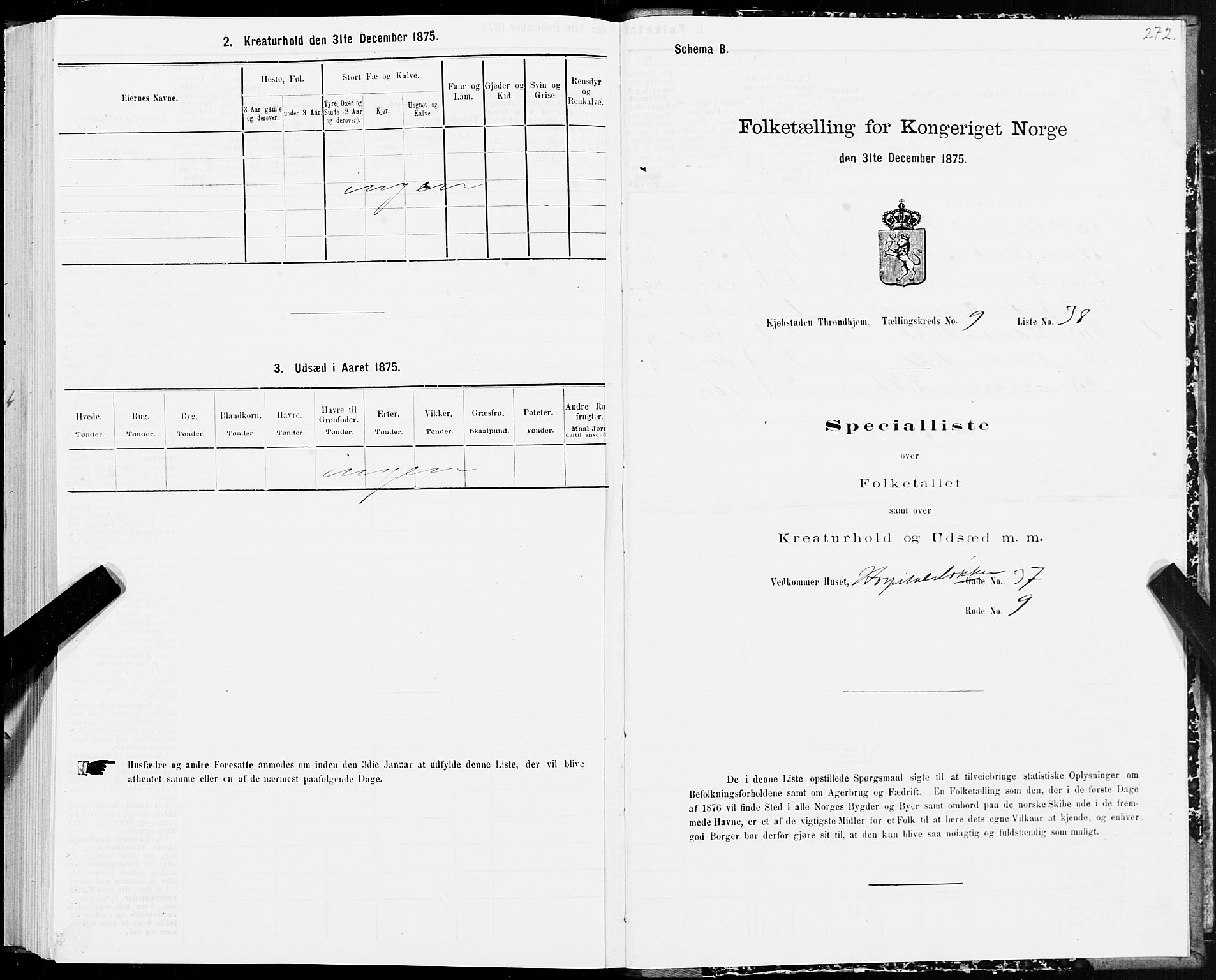 SAT, 1875 census for 1601 Trondheim, 1875, p. 5272