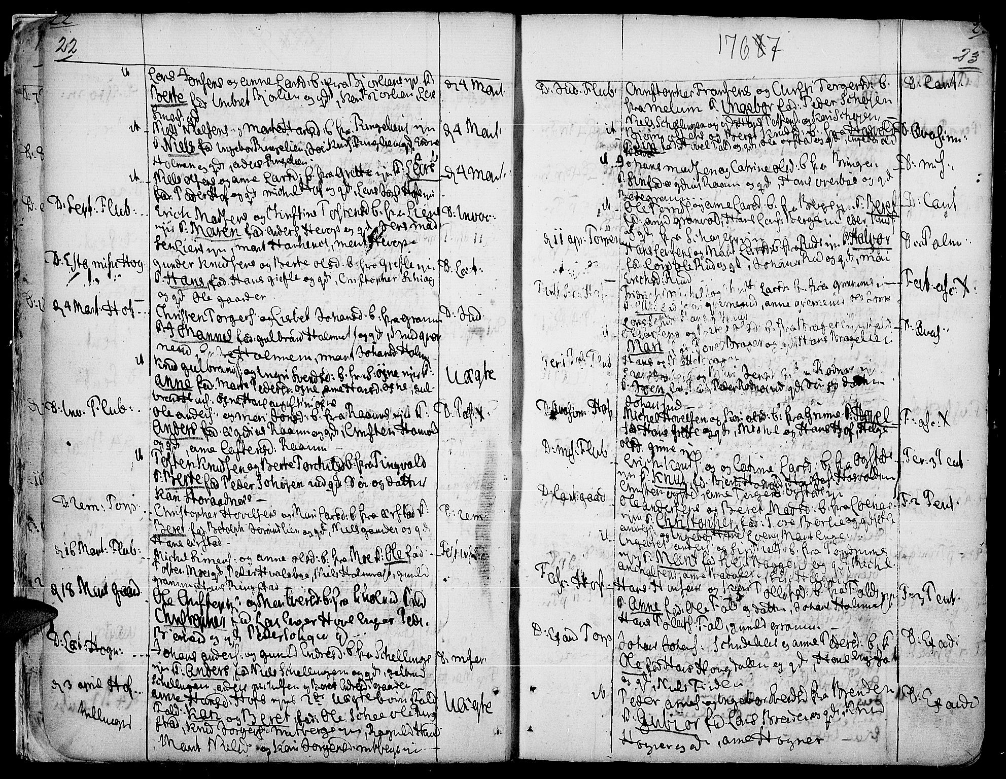 Land prestekontor, AV/SAH-PREST-120/H/Ha/Haa/L0005: Parish register (official) no. 5, 1765-1784, p. 22-23