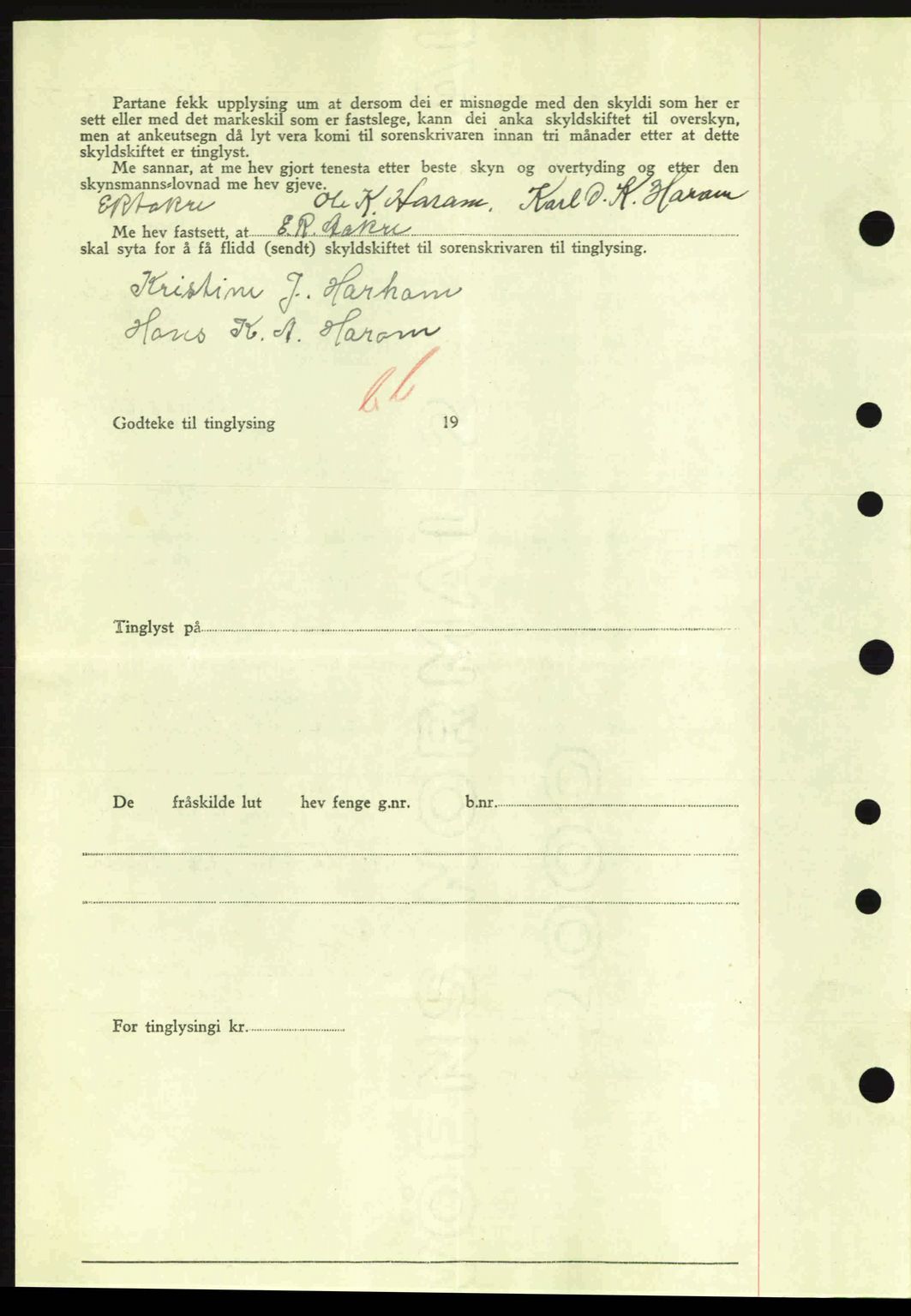 Nordre Sunnmøre sorenskriveri, AV/SAT-A-0006/1/2/2C/2Ca: Mortgage book no. A11, 1941-1941, Diary no: : 1453/1941