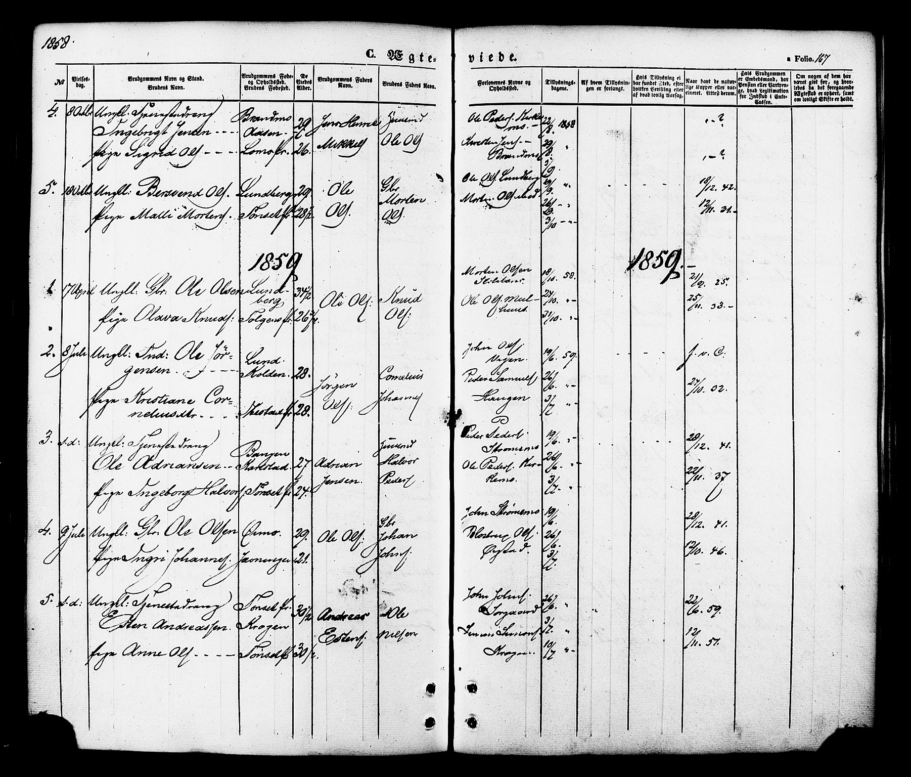 Målselv sokneprestembete, SATØ/S-1311/G/Ga/Gaa/L0008kirke: Parish register (official) no. 8, 1851-1877, p. 167