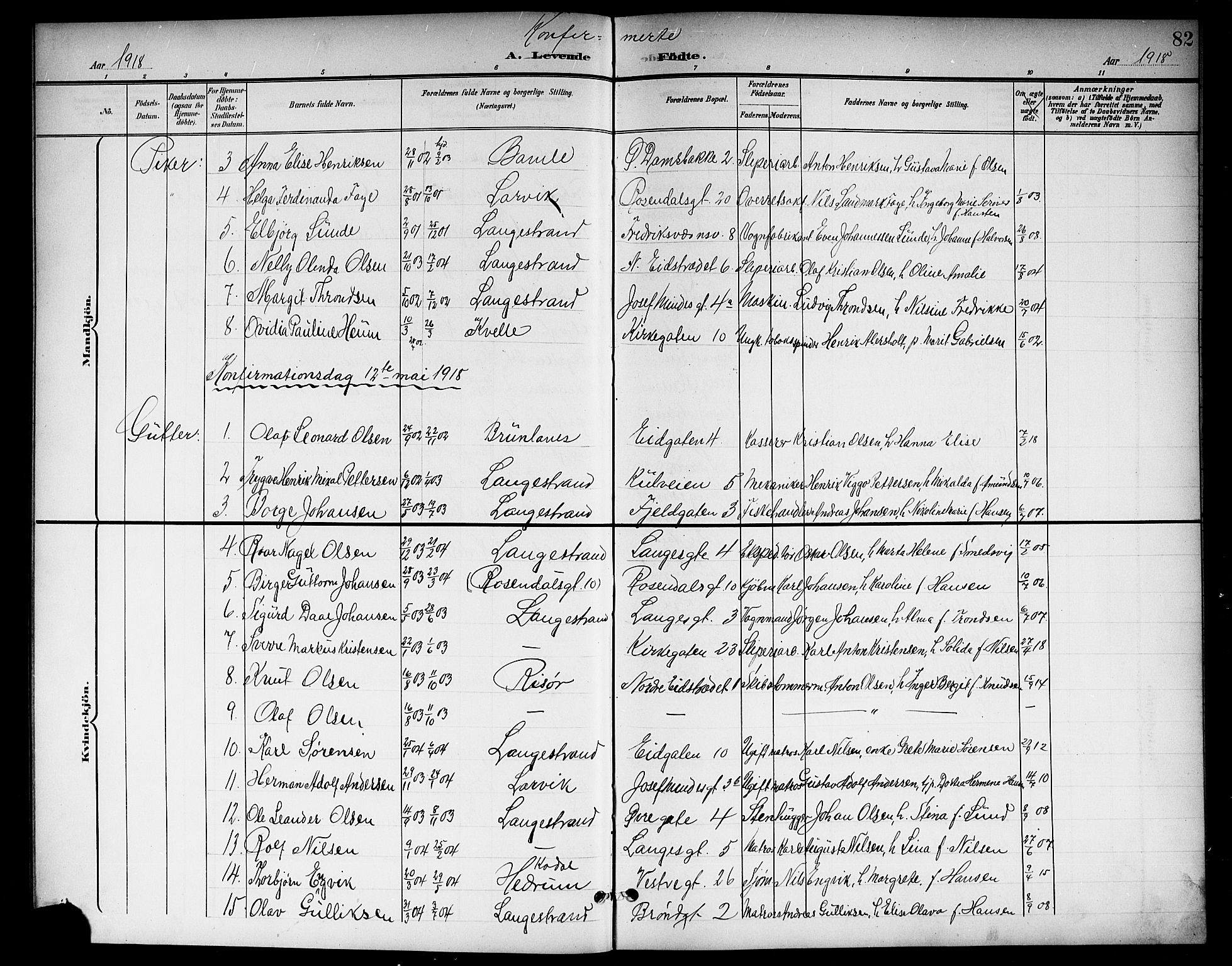 Larvik kirkebøker, AV/SAKO-A-352/G/Gb/L0004: Parish register (copy) no. II 4, 1899-1919, p. 82