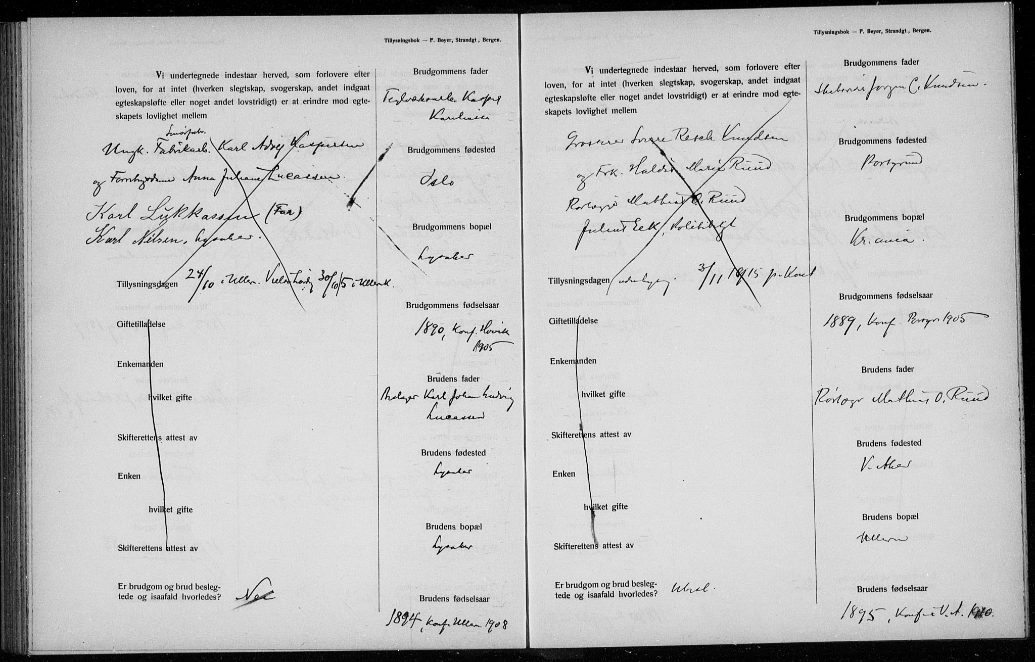 Ullern prestekontor Kirkebøker, AV/SAO-A-10740/H/L0001: Banns register no. 1, 1911-1916