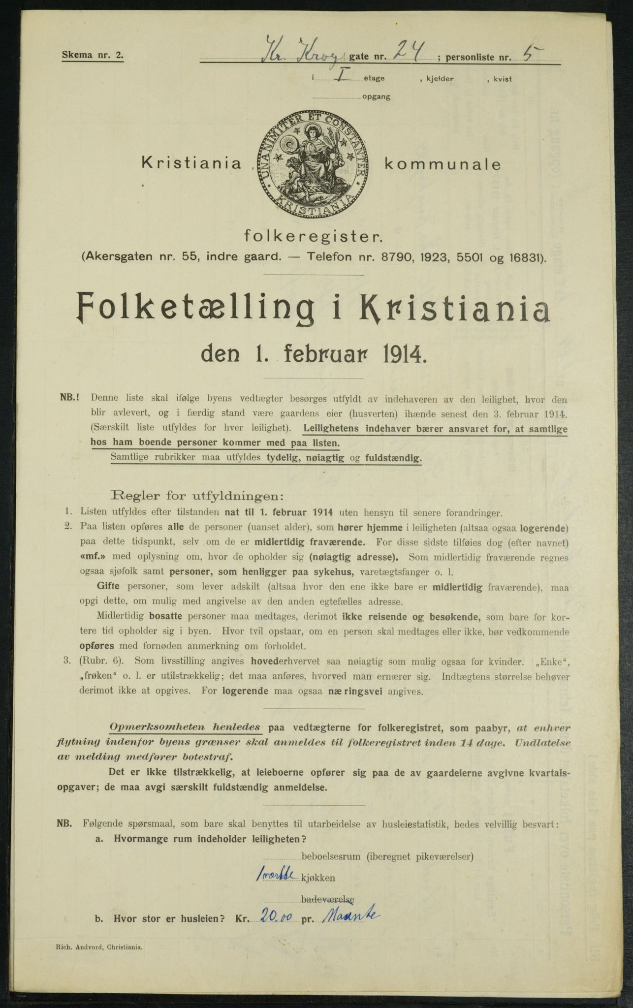 OBA, Municipal Census 1914 for Kristiania, 1914, p. 12043