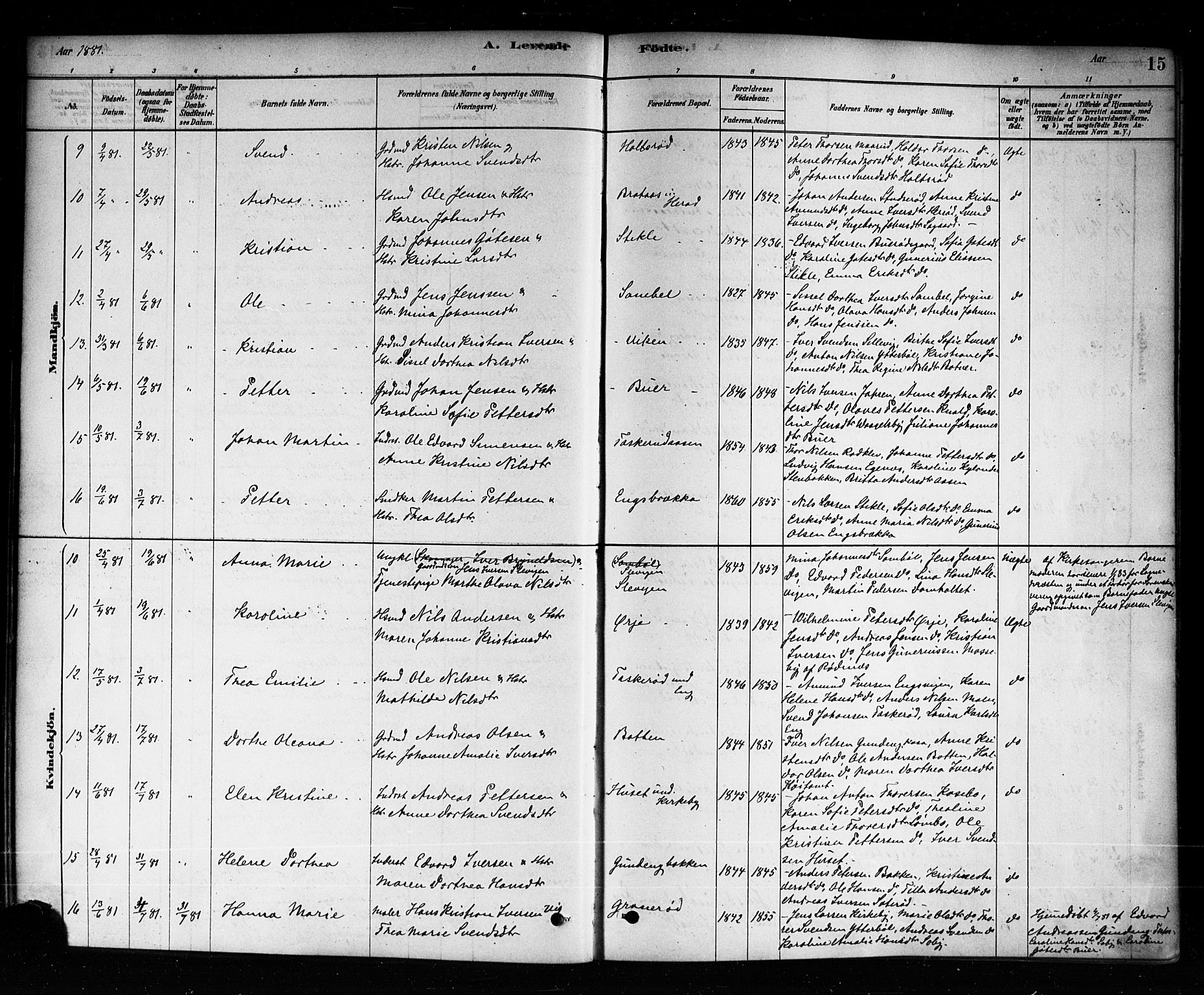 Aremark prestekontor Kirkebøker, AV/SAO-A-10899/F/Fb/L0004: Parish register (official) no. II 4, 1878-1895, p. 15