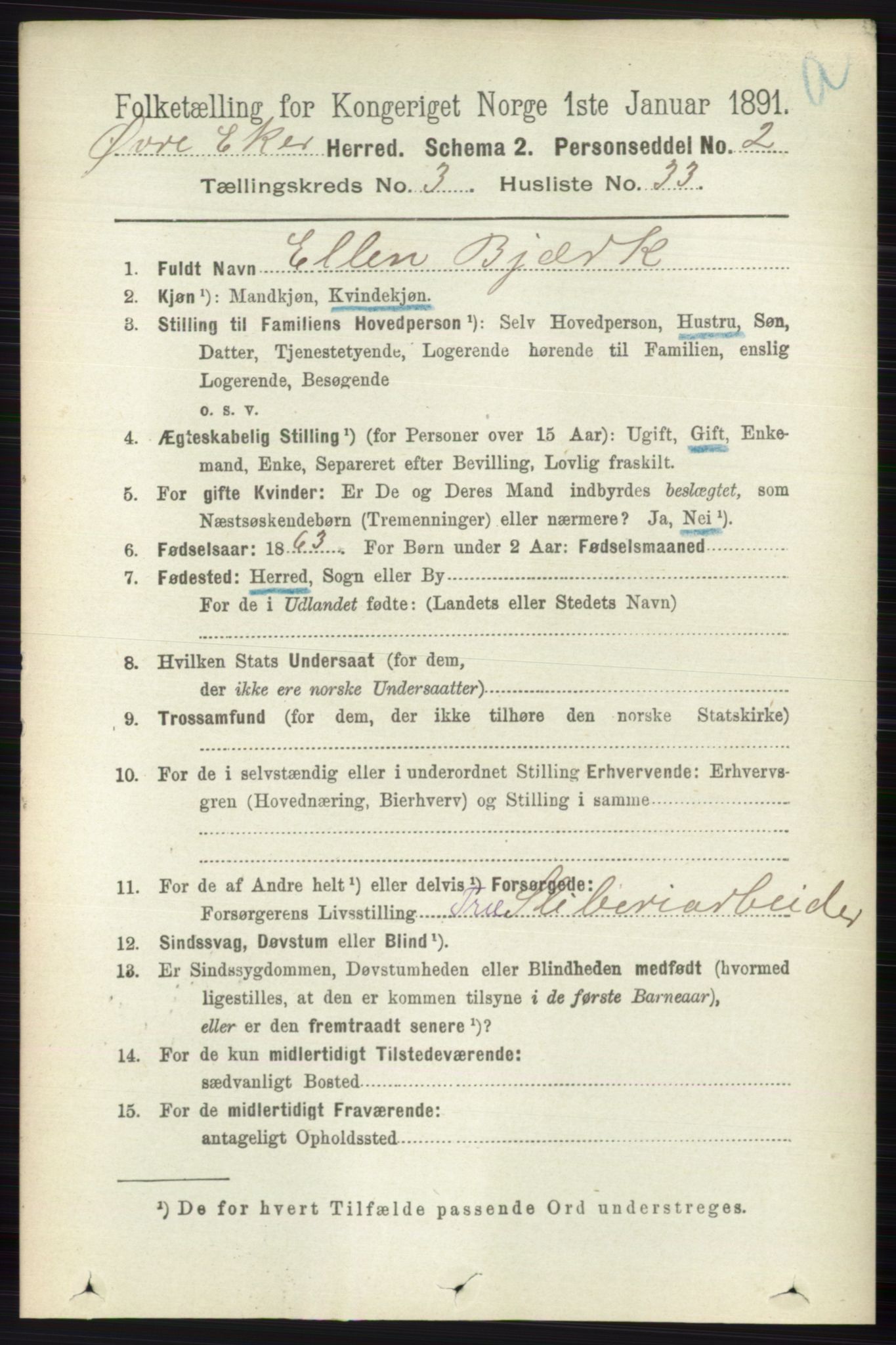 RA, 1891 census for 0624 Øvre Eiker, 1891, p. 1182