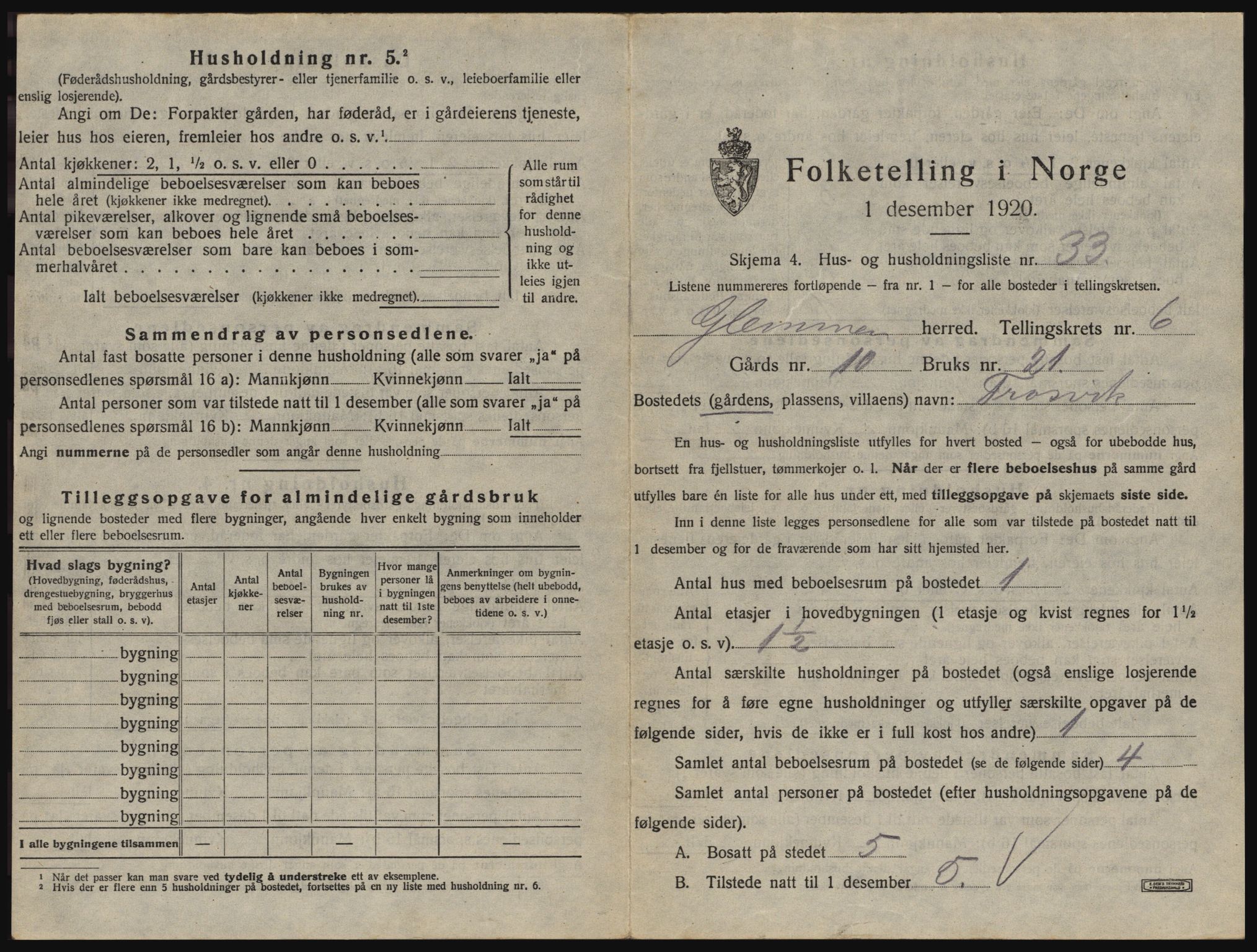 SAO, 1920 census for Glemmen, 1920, p. 2565