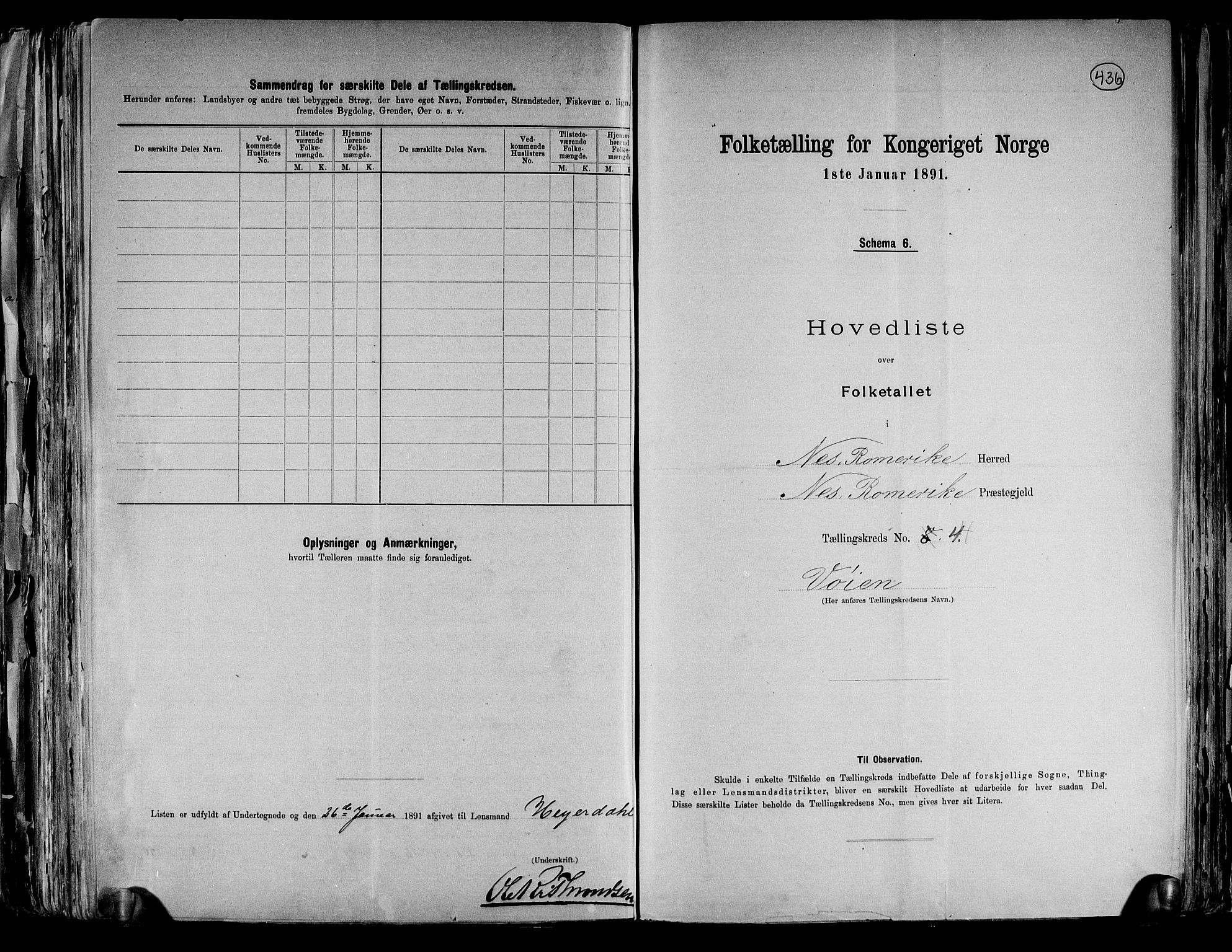 RA, 1891 census for 0236 Nes, 1891, p. 14