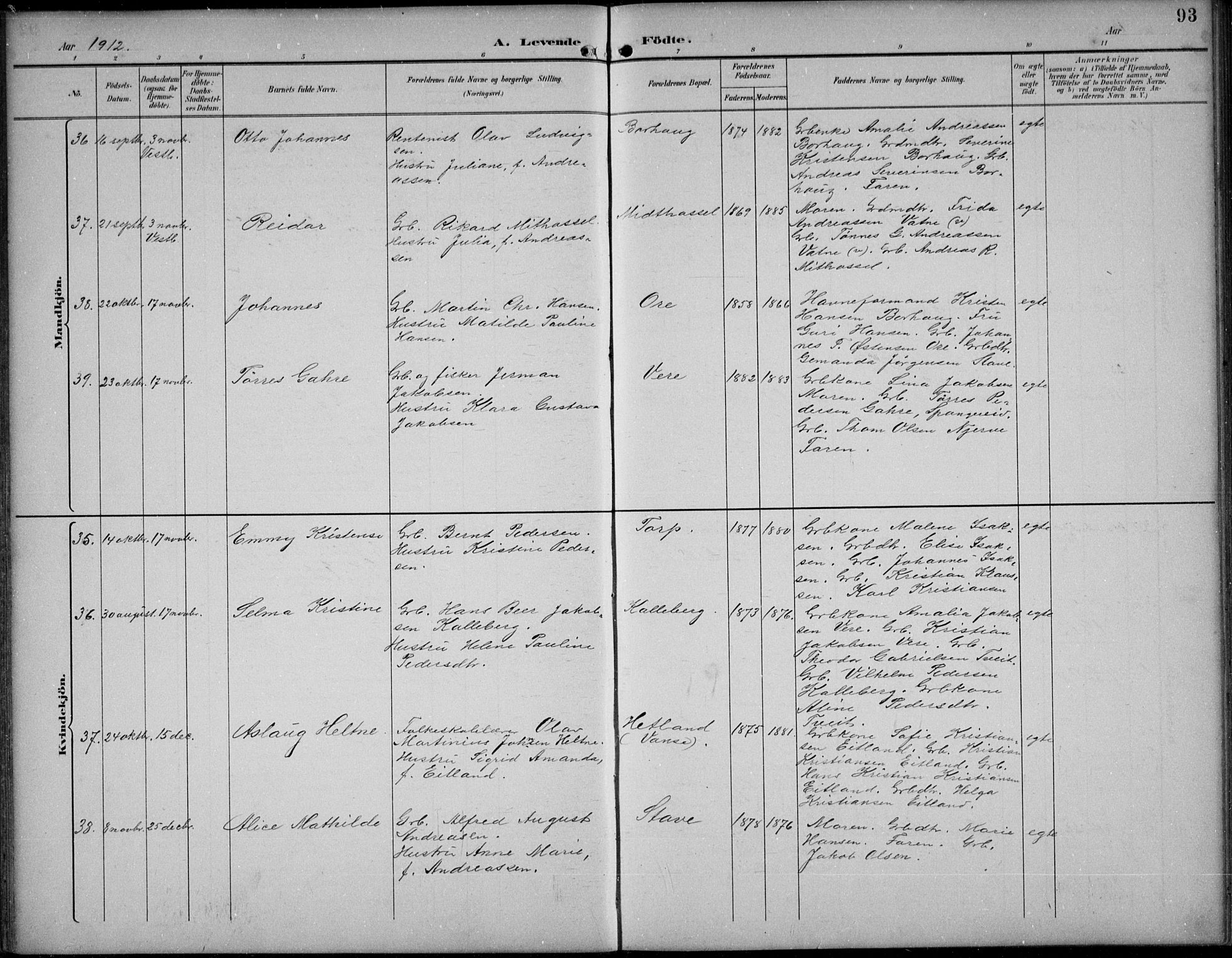 Lista sokneprestkontor, SAK/1111-0027/F/Fb/L0005: Parish register (copy) no. B 5, 1892-1923, p. 93