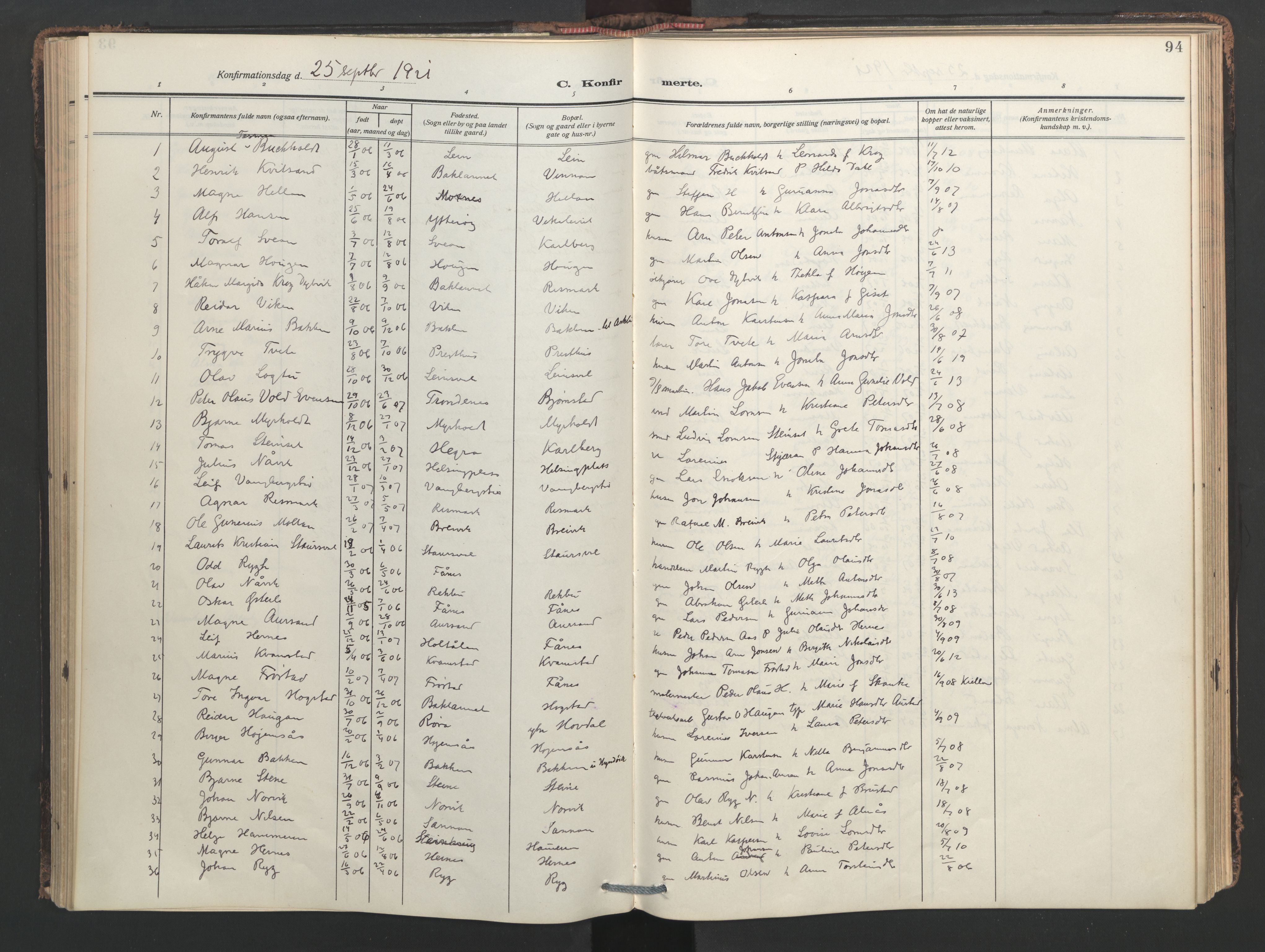 Ministerialprotokoller, klokkerbøker og fødselsregistre - Nord-Trøndelag, SAT/A-1458/713/L0123: Parish register (official) no. 713A12, 1911-1925, p. 94