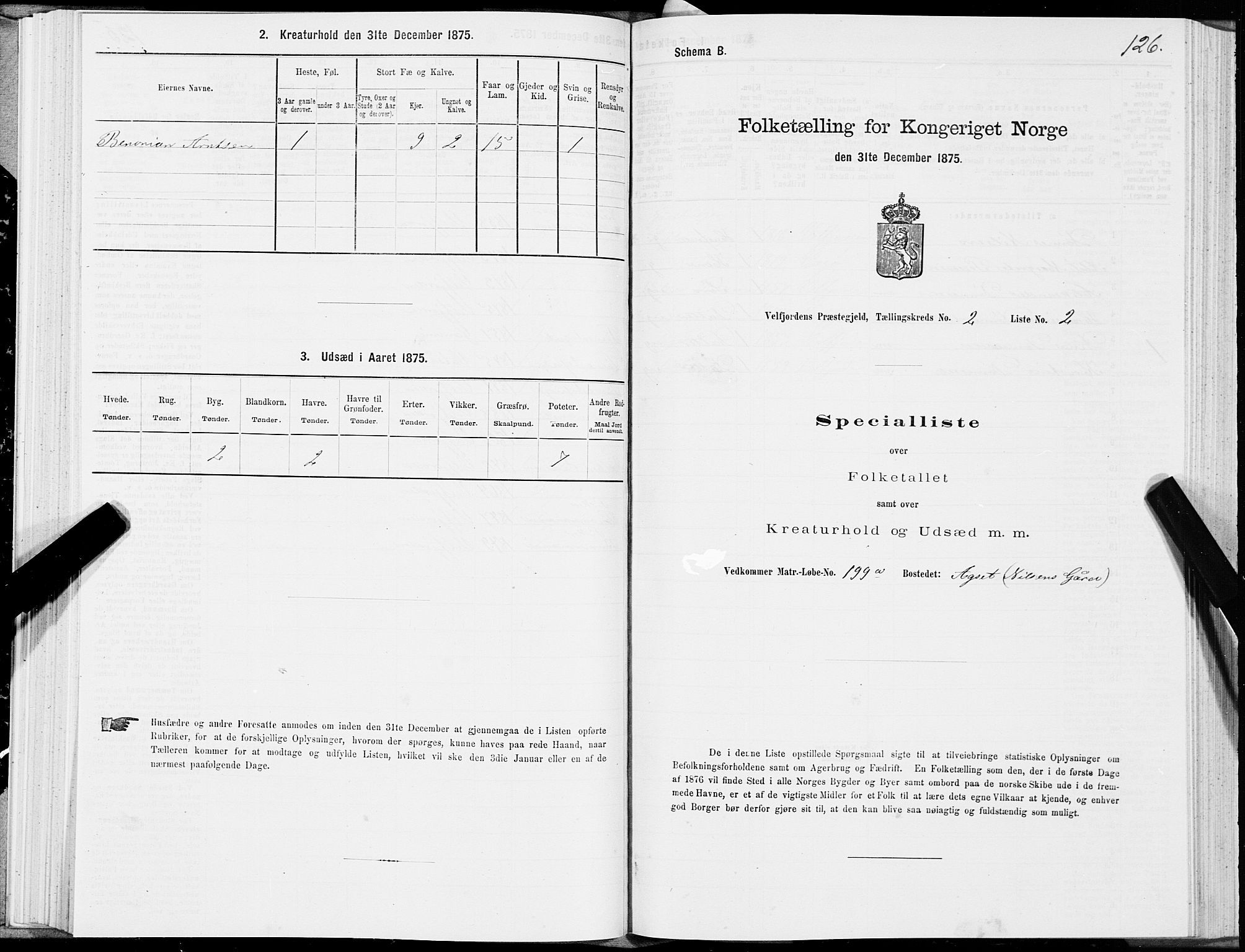 SAT, 1875 census for 1813P Velfjord, 1875, p. 1126