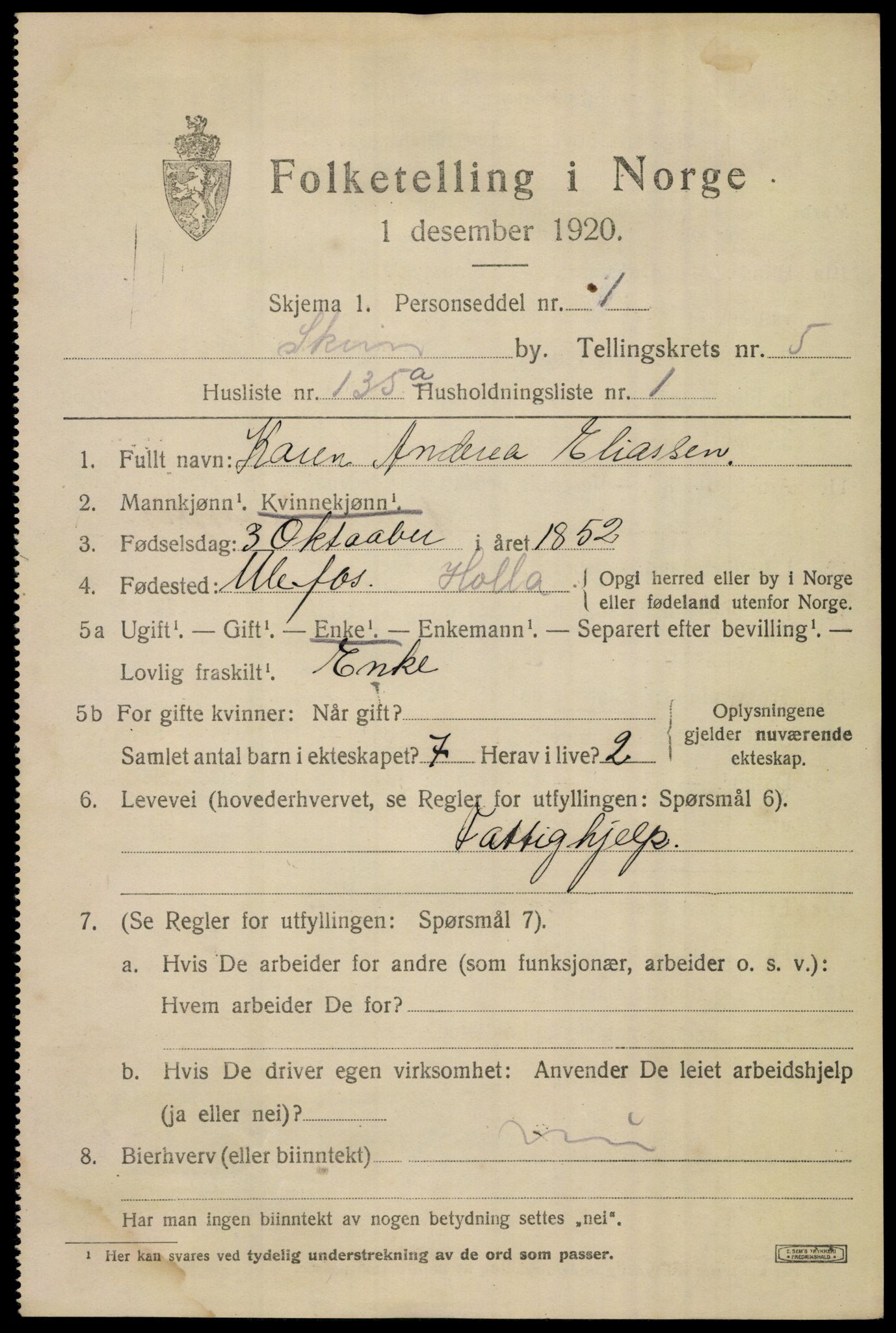 SAKO, 1920 census for Skien, 1920, p. 21784