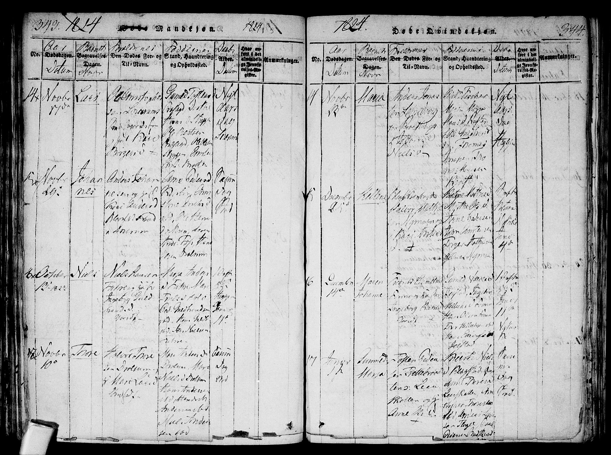 Modum kirkebøker, AV/SAKO-A-234/F/Fa/L0004: Parish register (official) no. 4, 1818-1824, p. 343-344