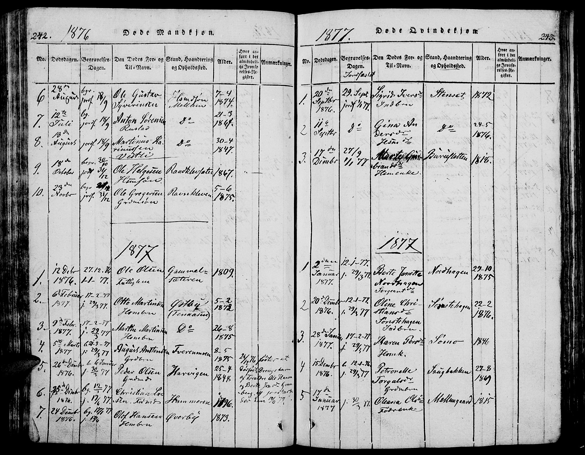 Trysil prestekontor, AV/SAH-PREST-046/H/Ha/Hab/L0005: Parish register (copy) no. 5, 1814-1877, p. 242-243