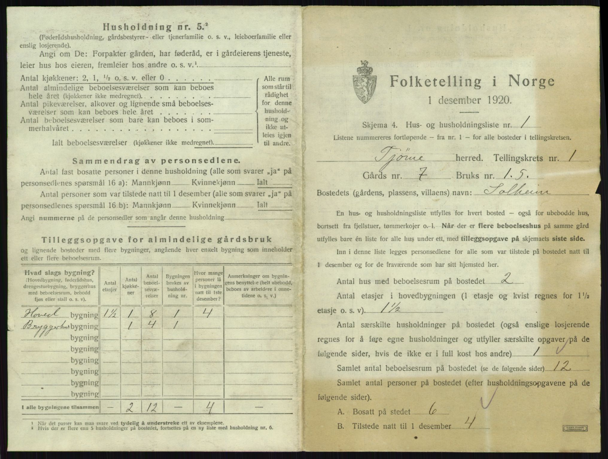 SAKO, 1920 census for Tjøme, 1920, p. 36