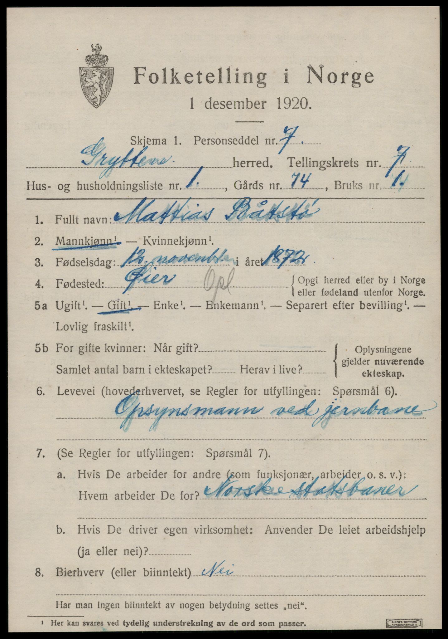 SAT, 1920 census for Grytten, 1920, p. 4836