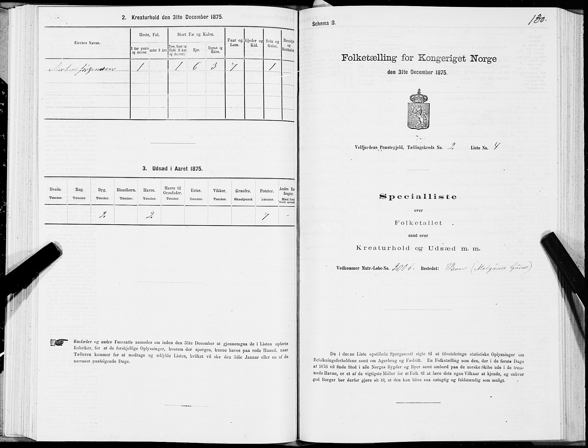 SAT, 1875 census for 1813P Velfjord, 1875, p. 1130