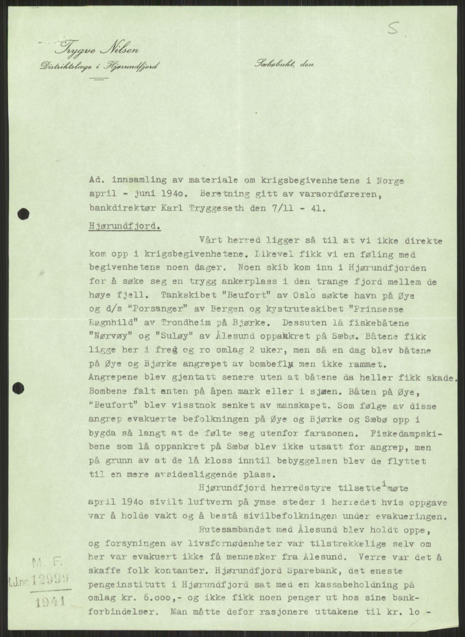 Forsvaret, Forsvarets krigshistoriske avdeling, AV/RA-RAFA-2017/Y/Ya/L0015: II-C-11-31 - Fylkesmenn.  Rapporter om krigsbegivenhetene 1940., 1940, p. 627