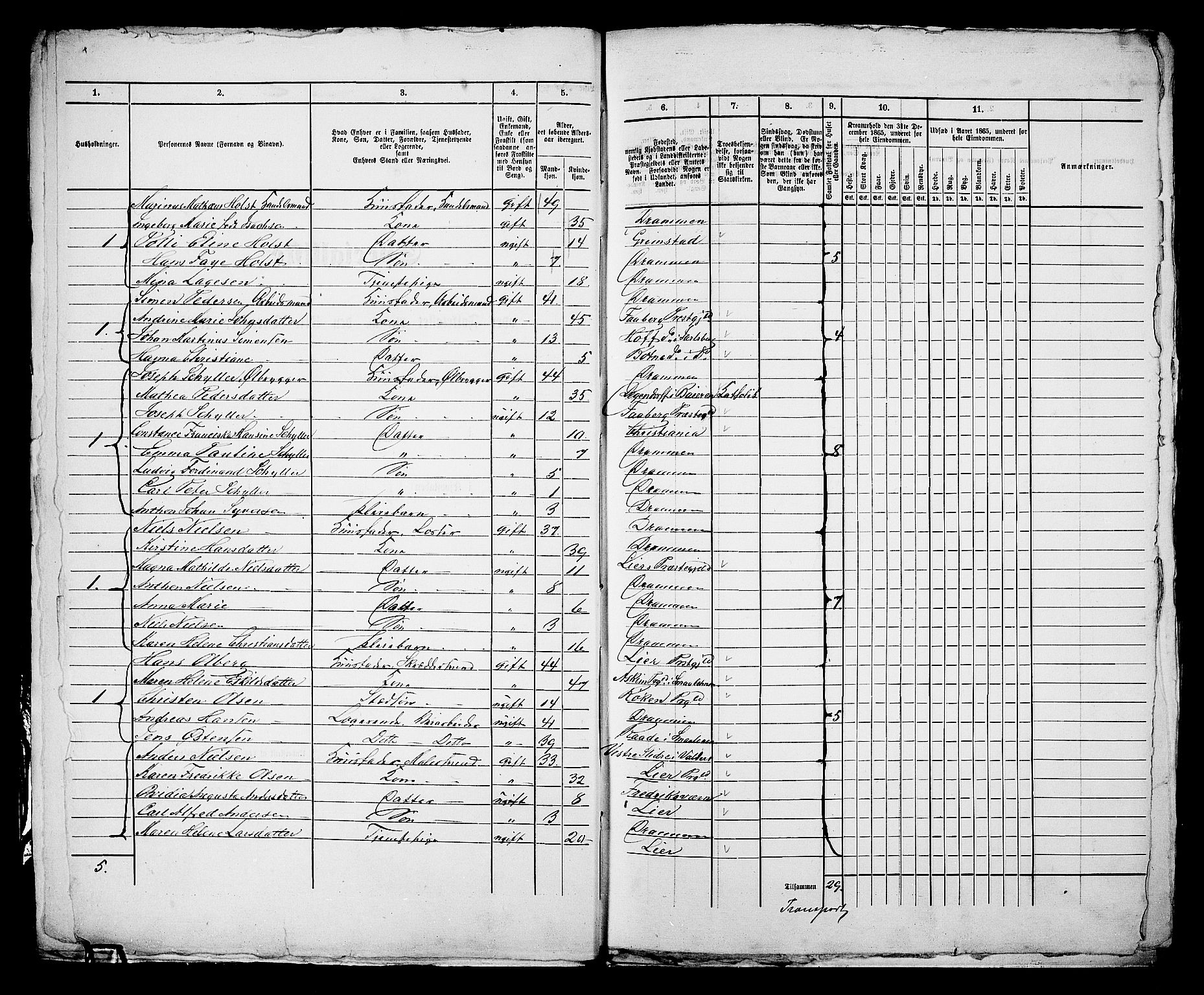 RA, 1865 census for Bragernes in Drammen, 1865, p. 34